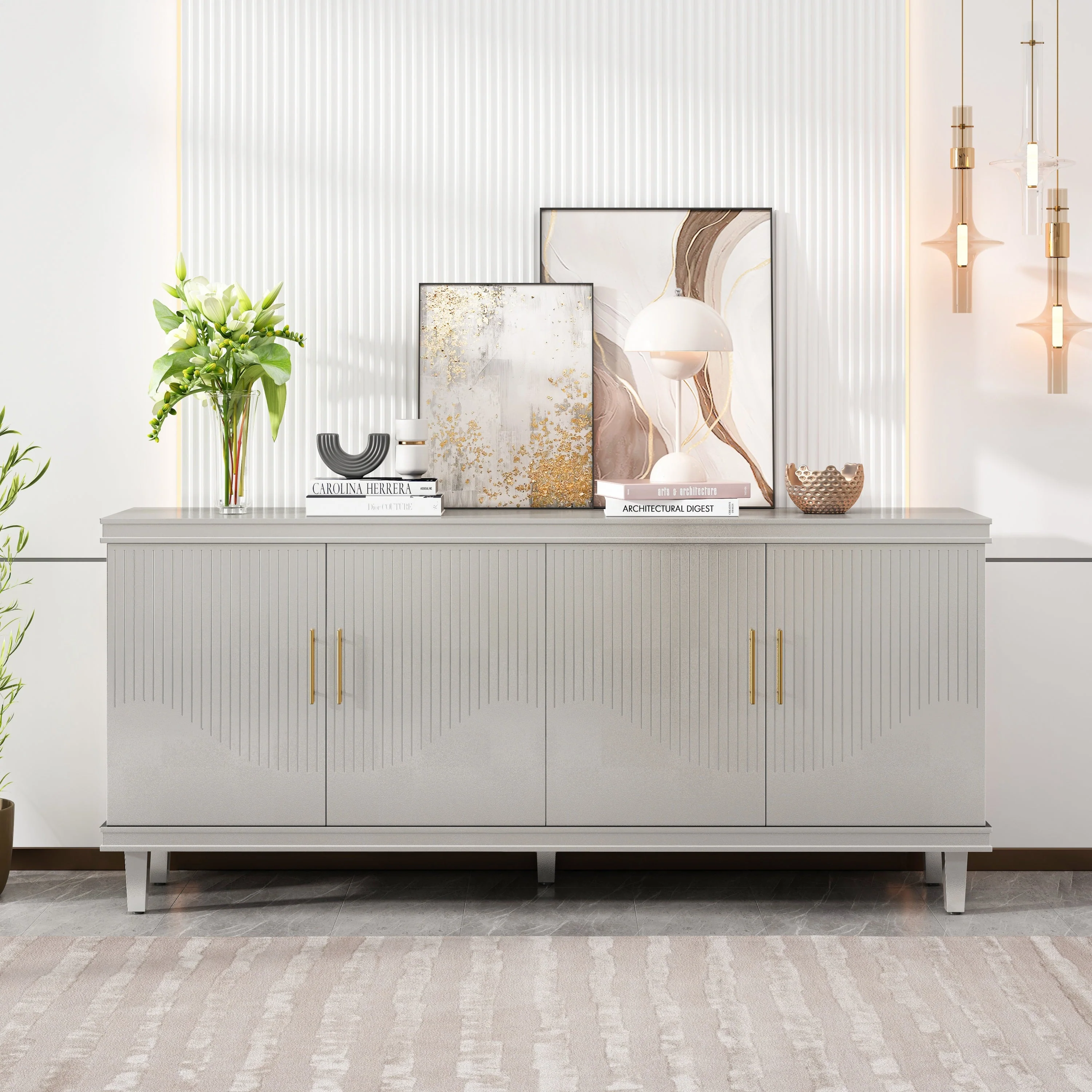 Champagne 4-Door Cabinet with Adjustable Shelves - Image 5