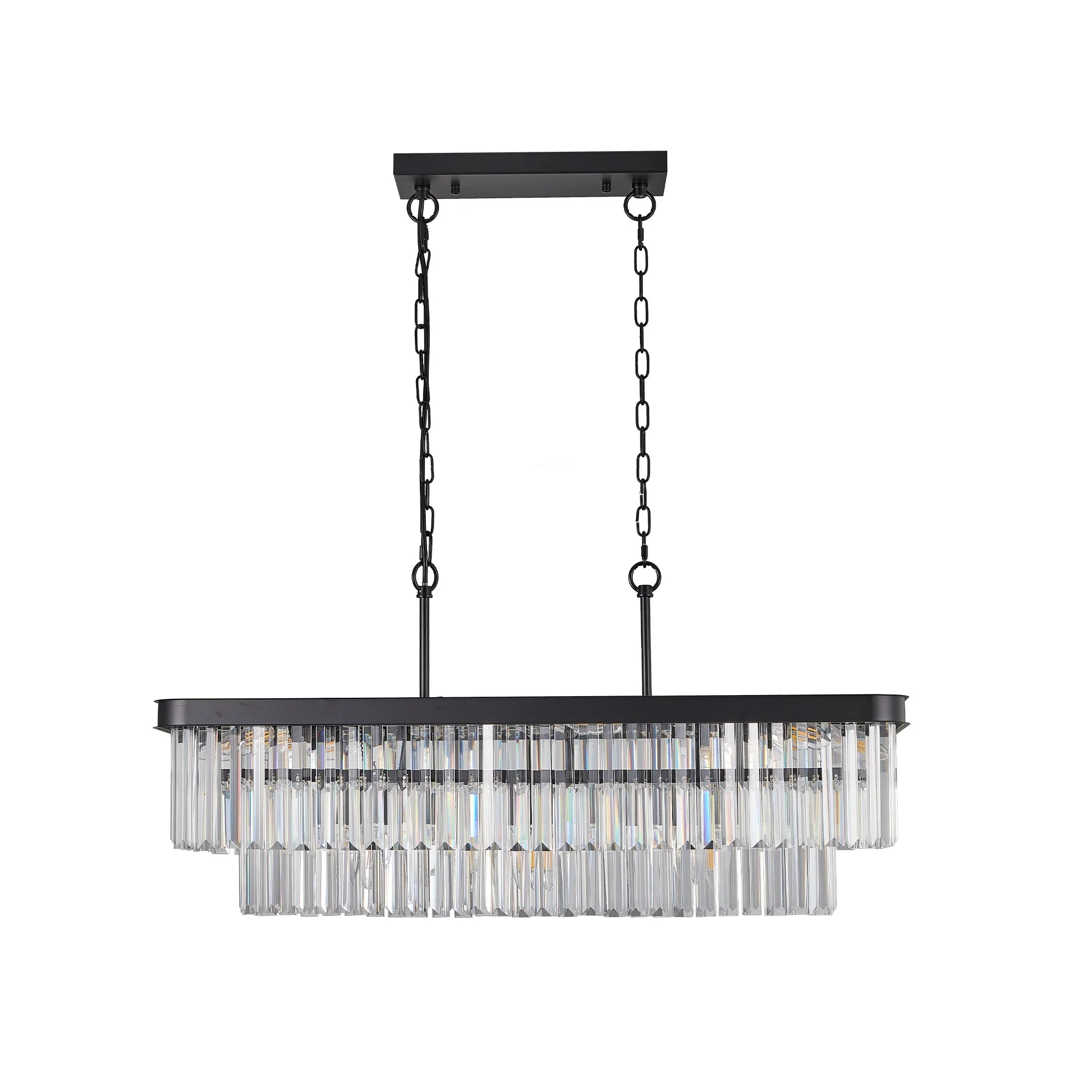 Chandeliers,Rectangular Crystal Chandelier Adjustable,E12 Modern Industrial Crystal Lights,Farmhouse Iron Ceiling Hanging Light for Kitchen Living Room Bedroom/Black(Bulb Not Included) - Image 10