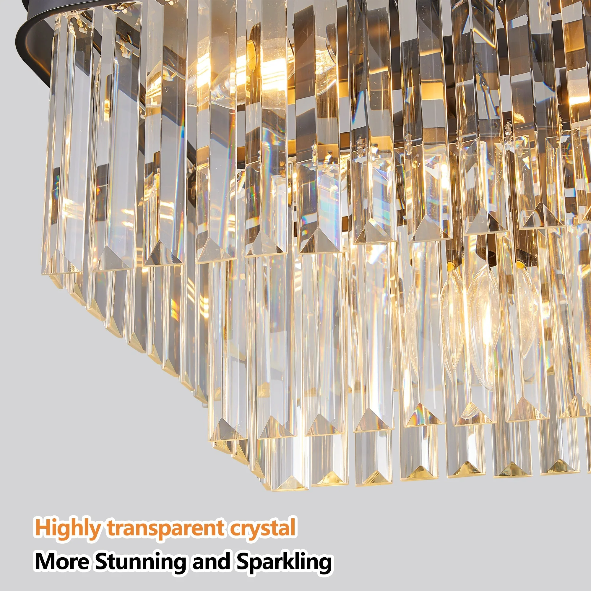 Chandeliers,Rectangular Crystal Chandelier Adjustable,E12 Modern Industrial Crystal Lights,Farmhouse Iron Ceiling Hanging Light for Kitchen Living Room Bedroom/Black(Bulb Not Included) - Image 6