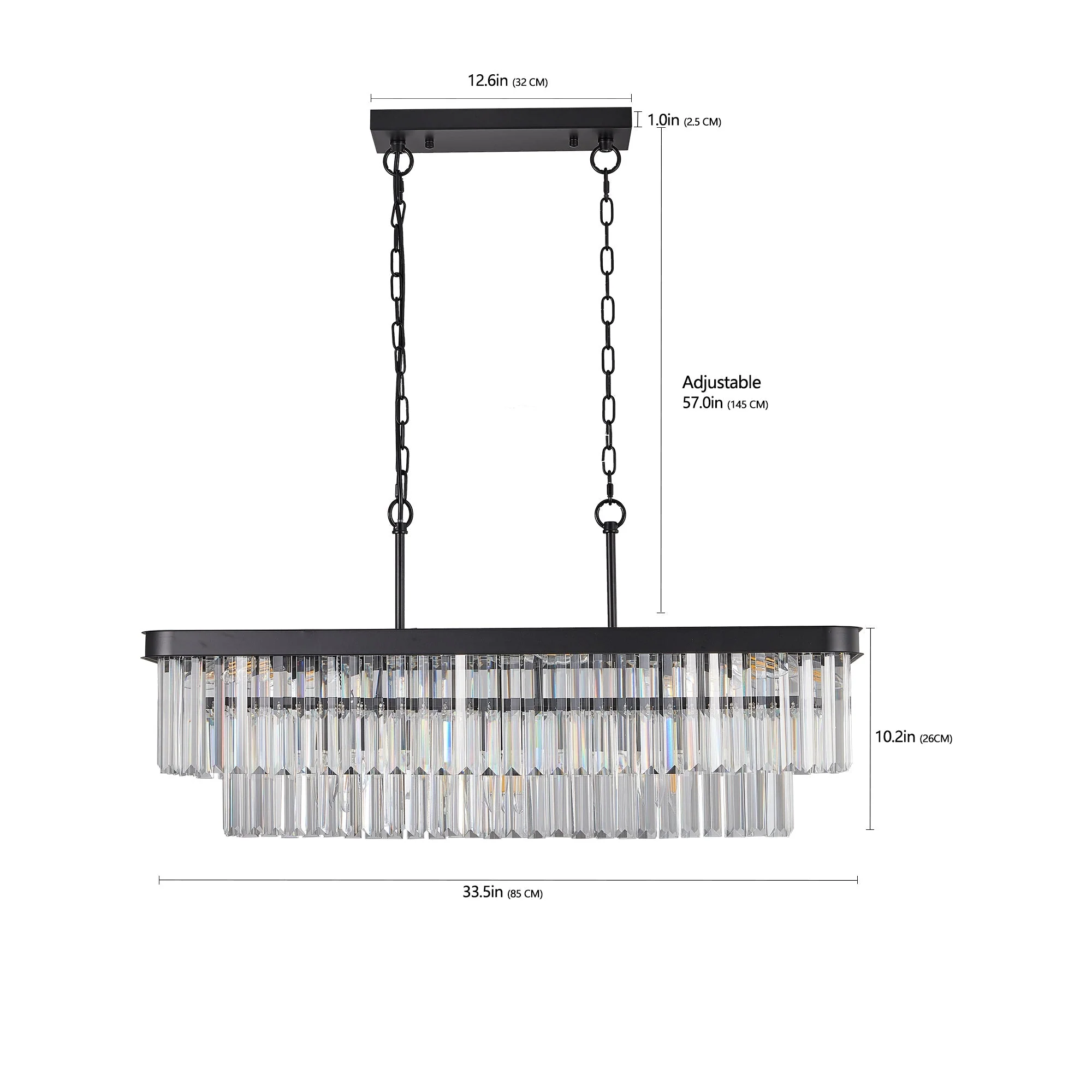 Chandeliers,Rectangular Crystal Chandelier Adjustable,E12 Modern Industrial Crystal Lights,Farmhouse Iron Ceiling Hanging Light for Kitchen Living Room Bedroom/Black(Bulb Not Included) - Image 9