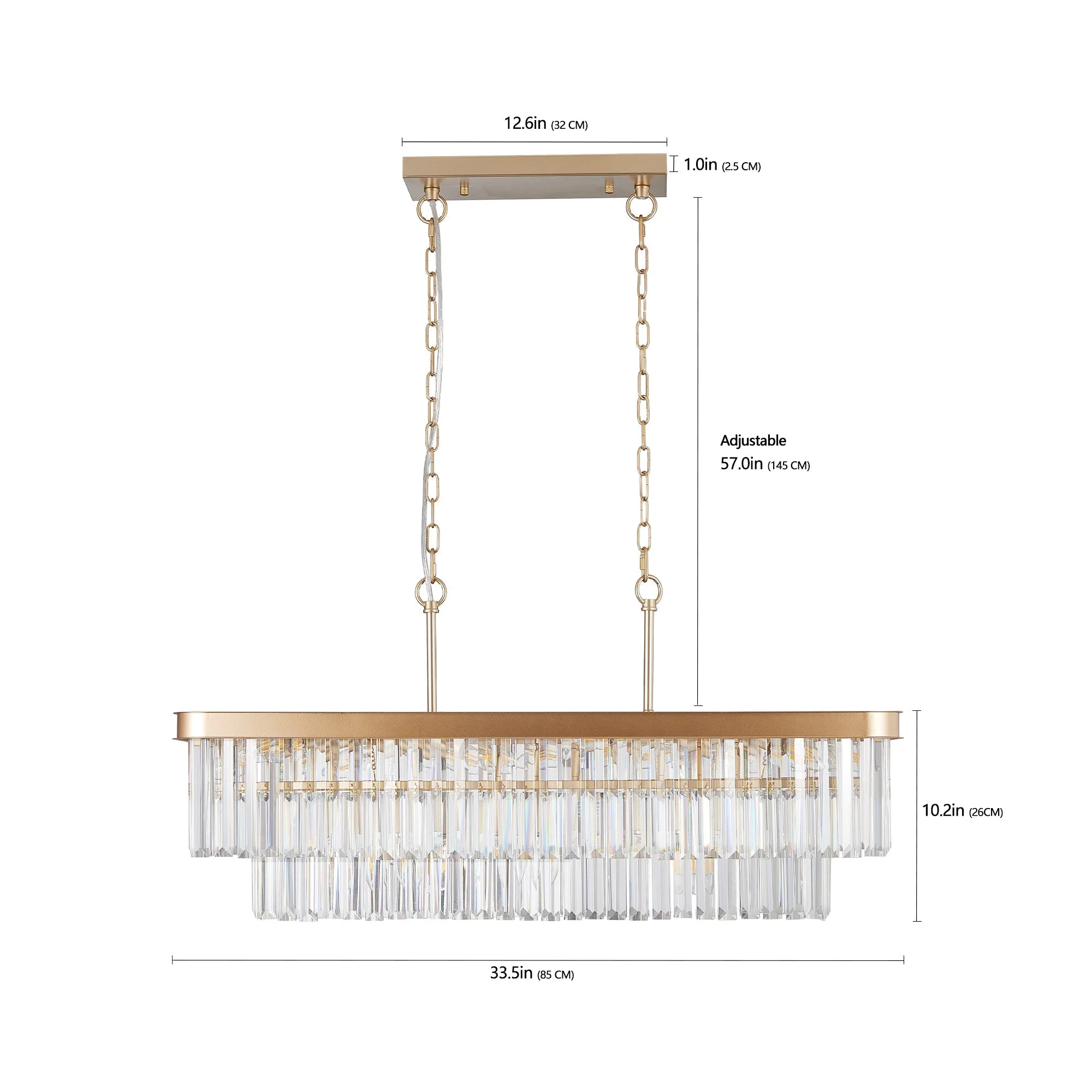 Chandeliers,Rectangular Crystal Chandelier Adjustable,E12 Modern Industrial Crystal Lights,Farmhouse Iron Ceiling Hanging Light for Kitchen Living Room Bedroom/Gold(Bulb Not Included) - Image 10