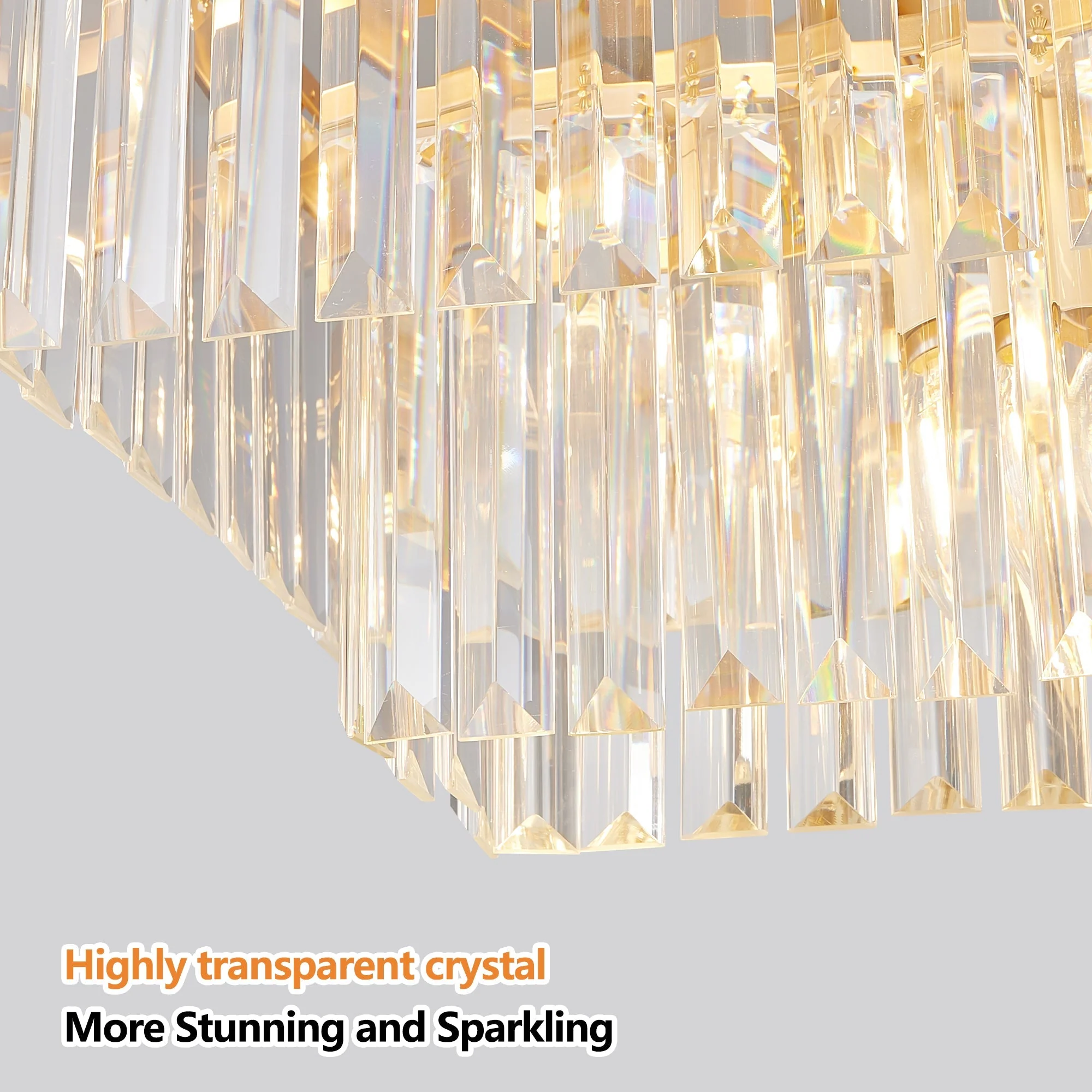 Chandeliers,Rectangular Crystal Chandelier Adjustable,E12 Modern Industrial Crystal Lights,Farmhouse Iron Ceiling Hanging Light for Kitchen Living Room Bedroom/Gold(Bulb Not Included) - Image 6