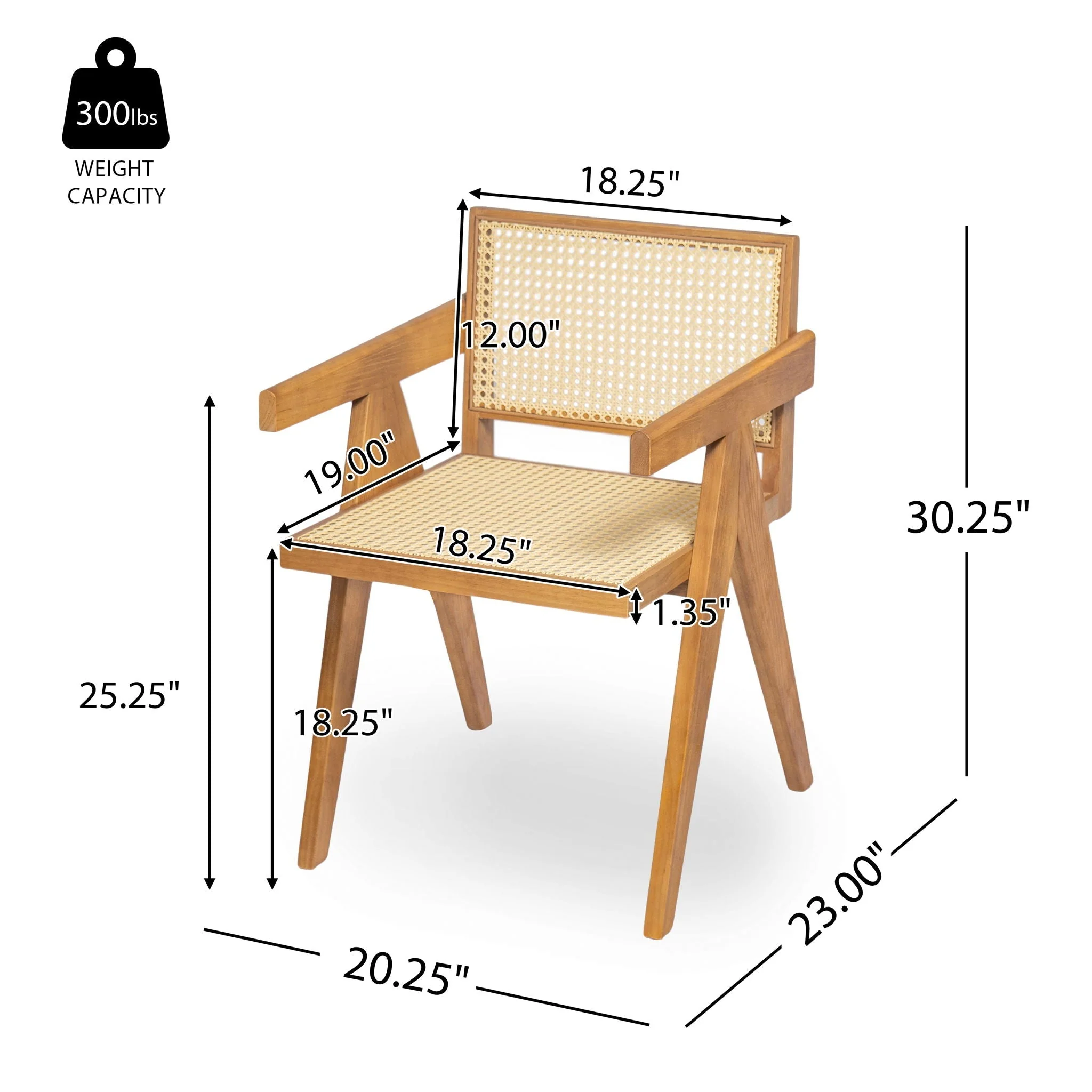 Chandigarh Arm Dining Chair With Natural Cane Design (Set of 2) - Image 2