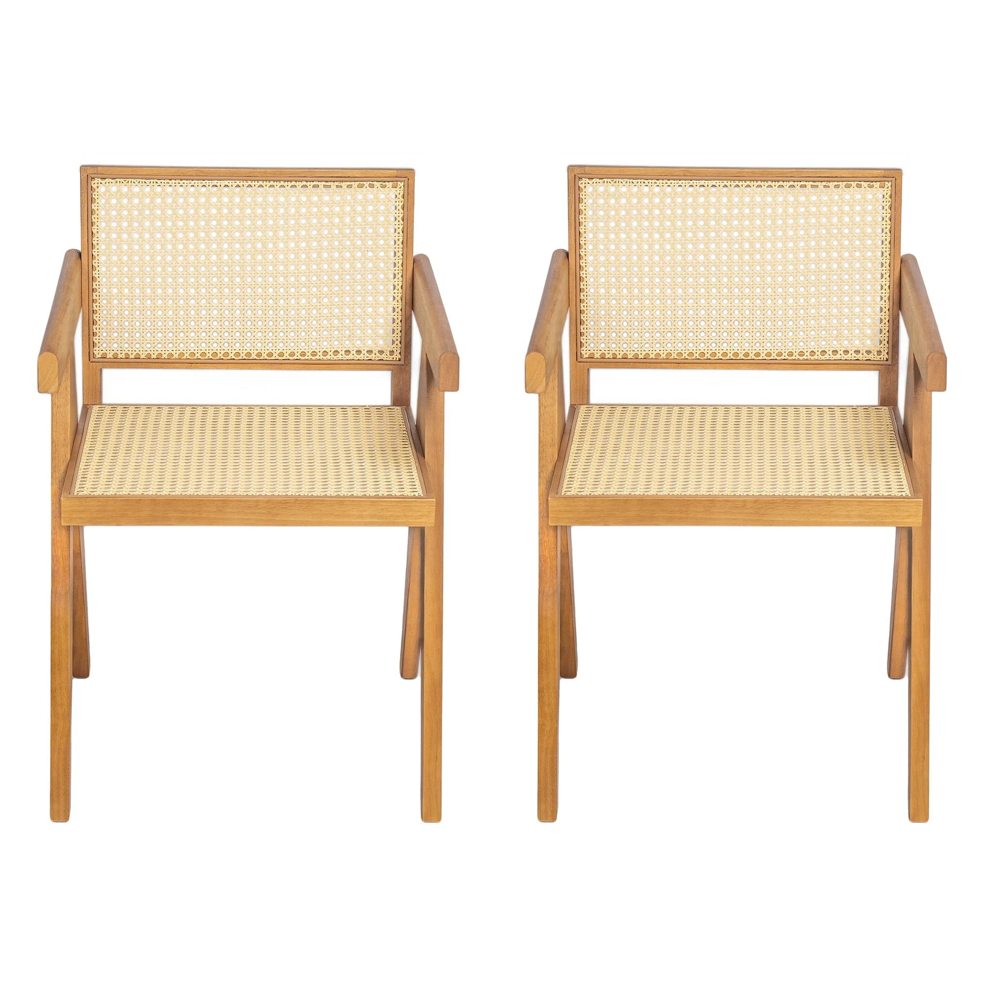 Chandigarh Arm Dining Chair With Natural Cane Design (Set of 2) - Image 3