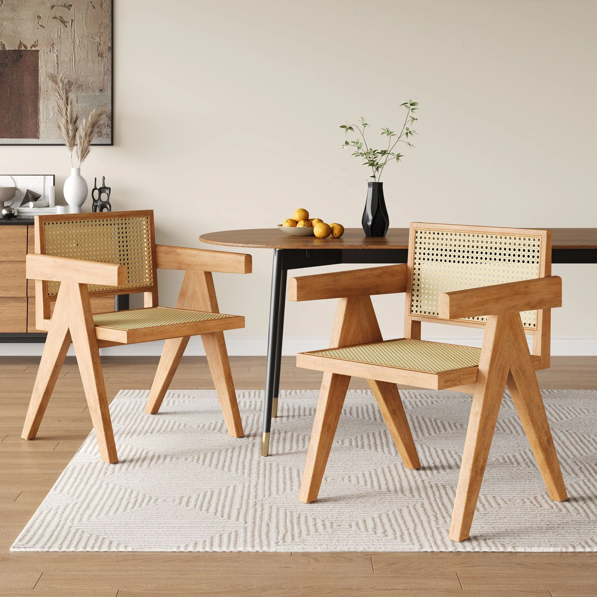 Chandigarh Arm Dining Chair With Natural Cane Design (Set of 2) - Image 4