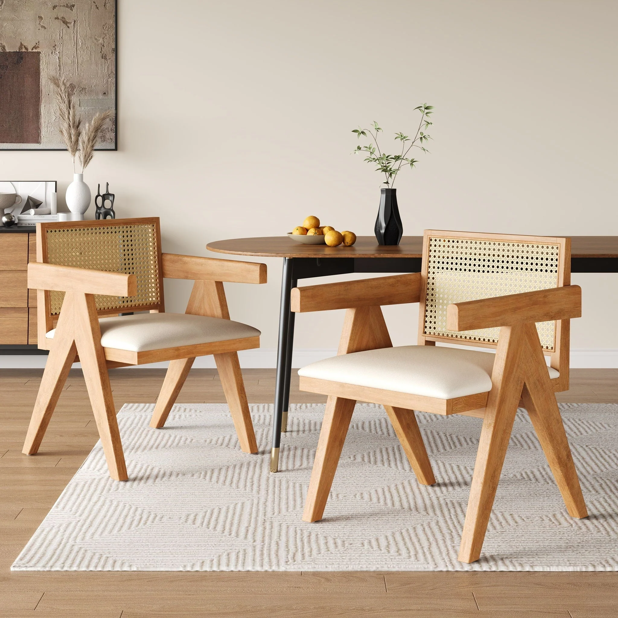 Chandigarh Farmhouse Style Cane Upholstered Dining Chairs (Set of 2) - Image 4