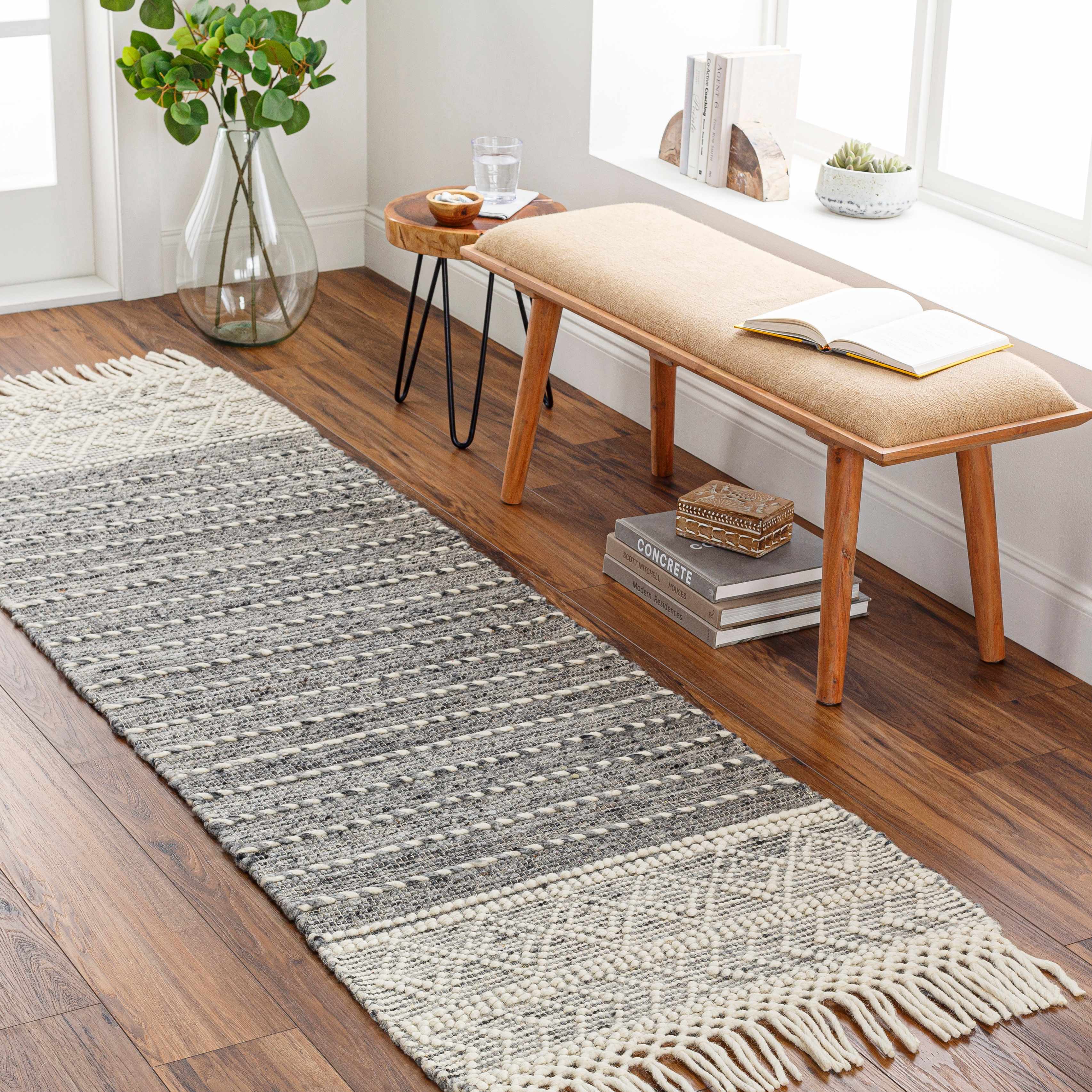 Charcoal Cream Arguvan Wool Blend Braided Tassel Area Rug - Clearance - Image 10