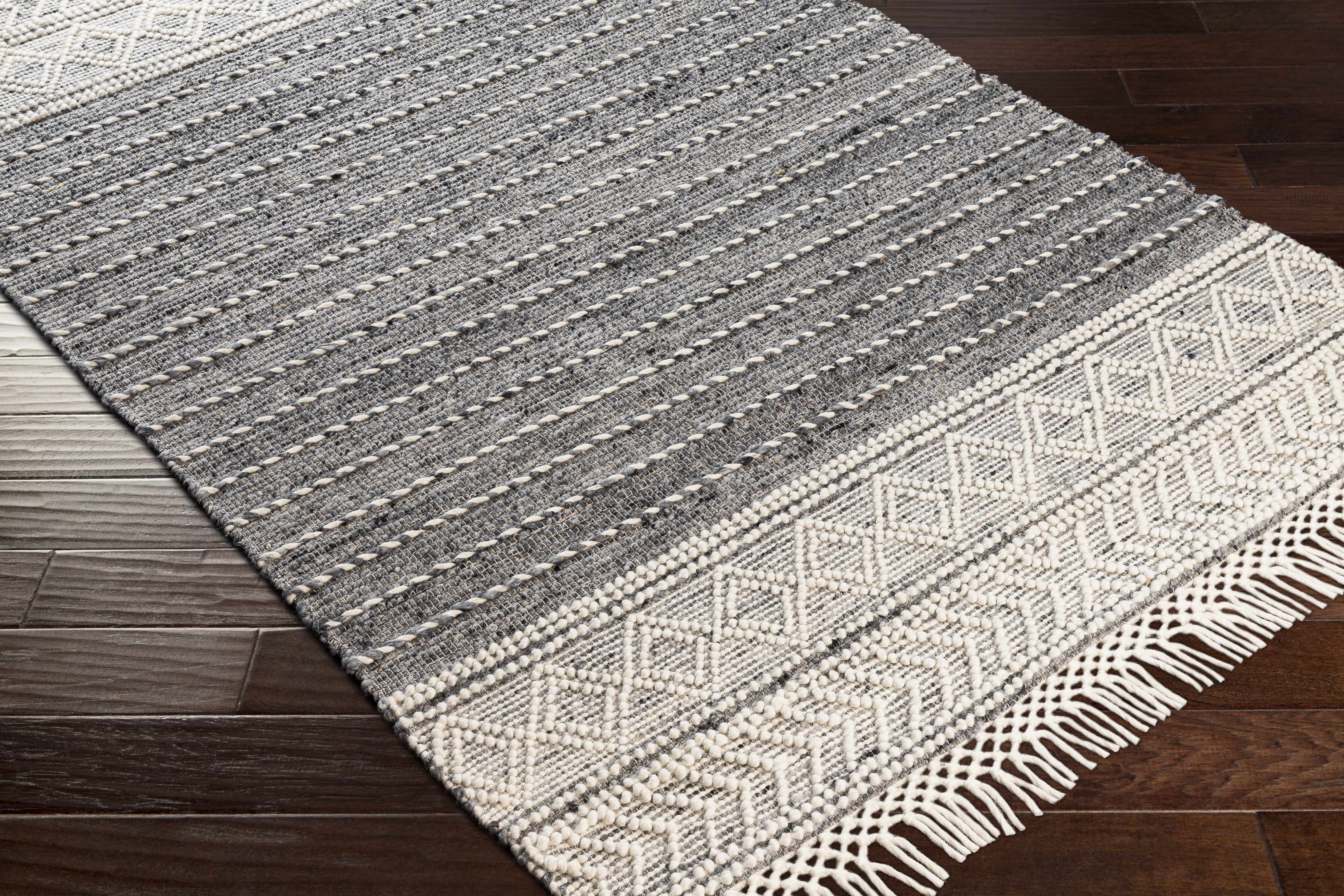 Charcoal Cream Arguvan Wool Blend Braided Tassel Area Rug - Clearance - Image 4