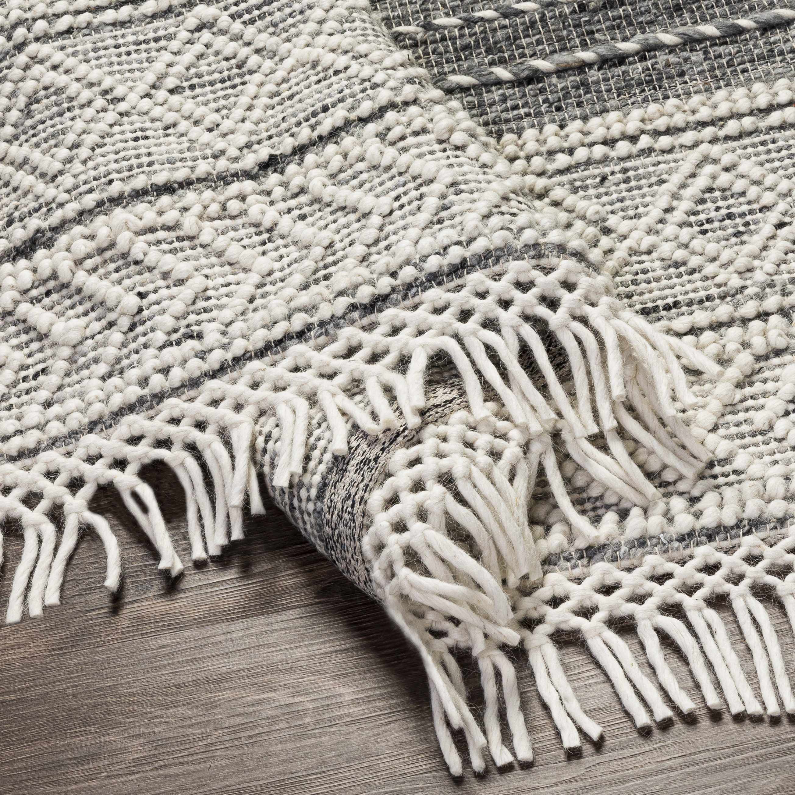 Charcoal Cream Arguvan Wool Blend Braided Tassel Area Rug - Clearance - Image 7