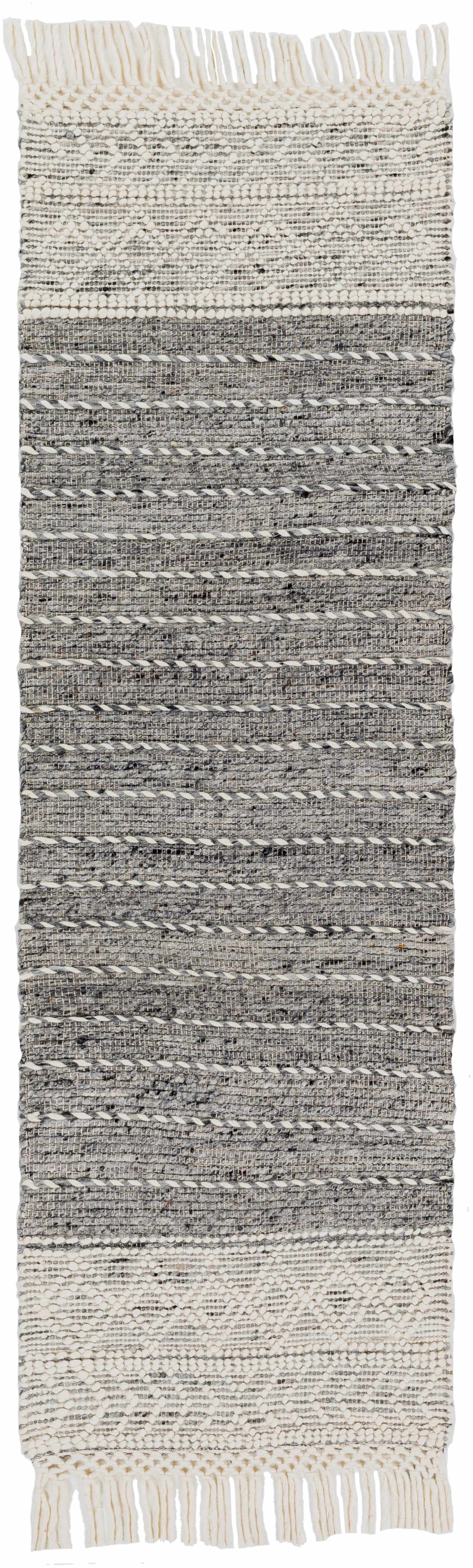 Charcoal Cream Arguvan Wool Blend Braided Tassel Area Rug - Clearance - Image 9