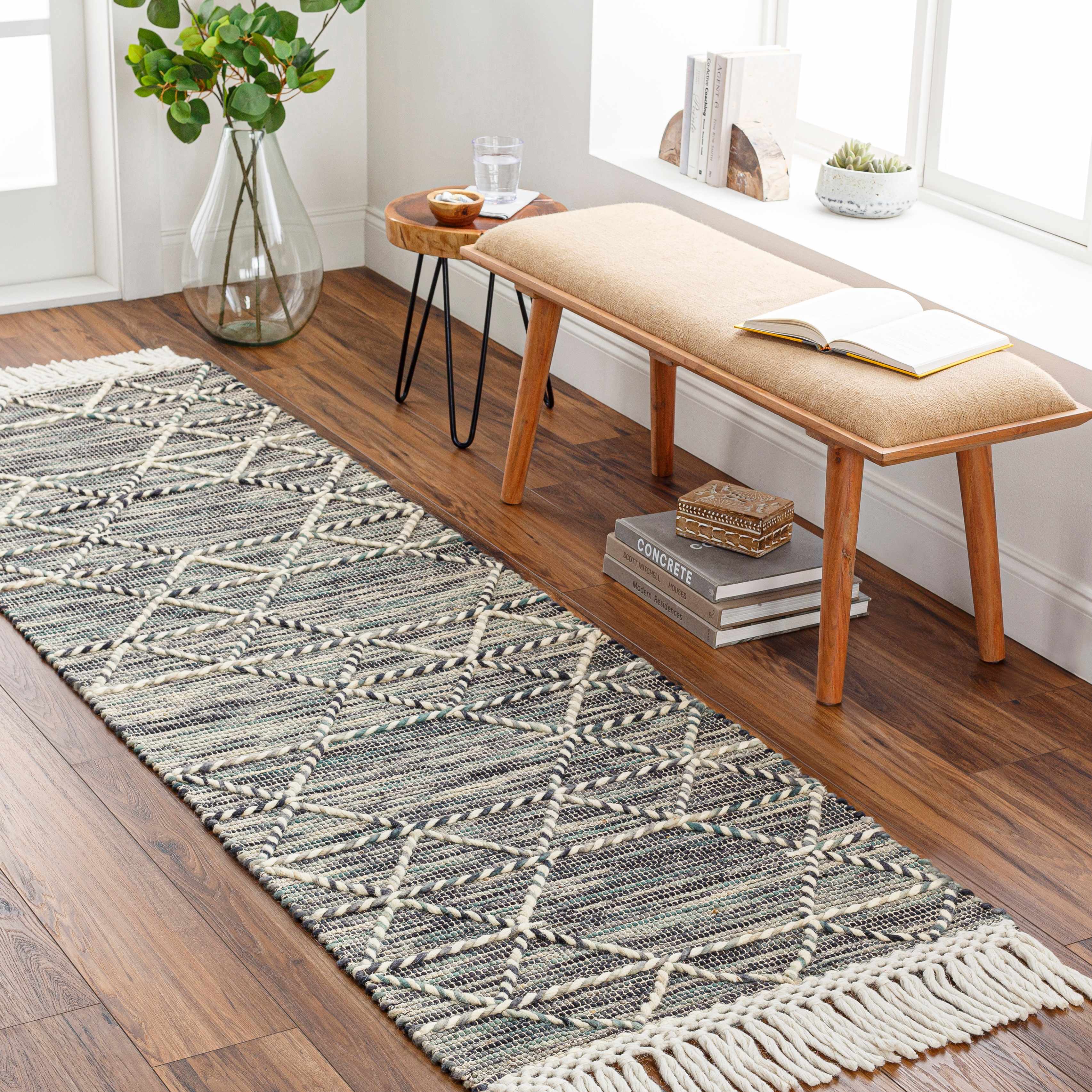 Charcoal Cream Sapadun Wool Blend Braided Tassel Area Rug - Clearance - Image 11