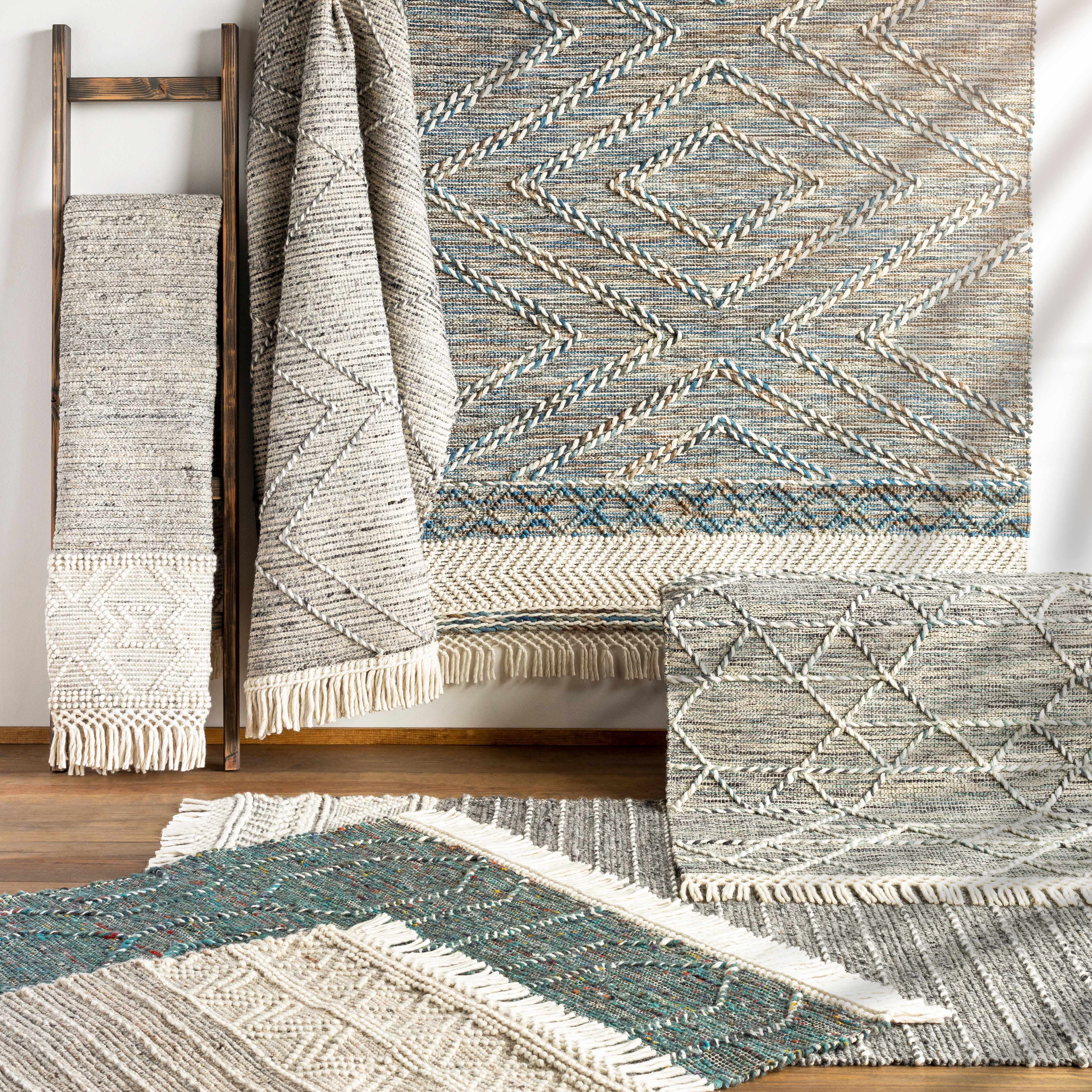 Charcoal Cream Sapadun Wool Blend Braided Tassel Area Rug - Clearance - Image 3