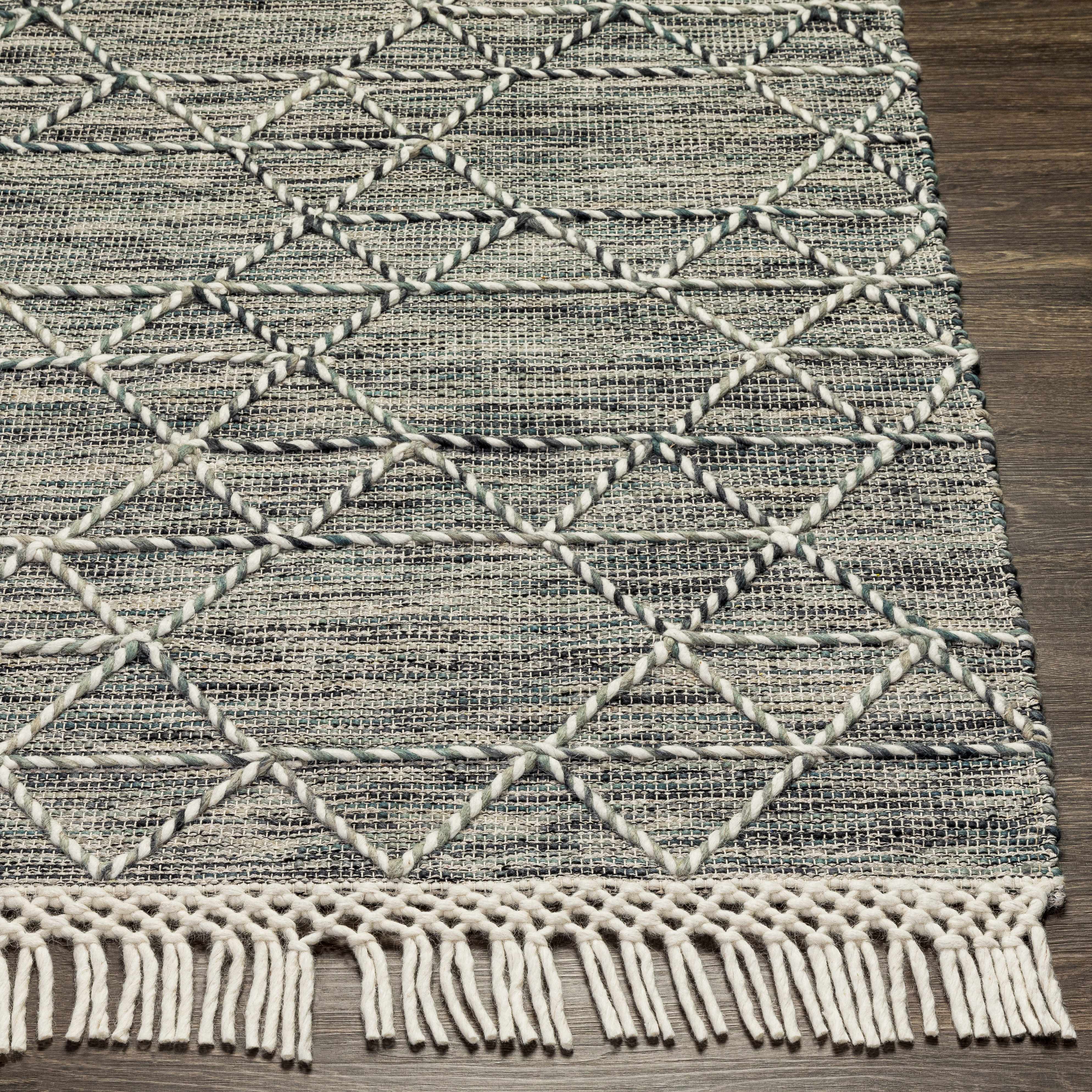 Charcoal Cream Sapadun Wool Blend Braided Tassel Area Rug - Clearance - Image 5