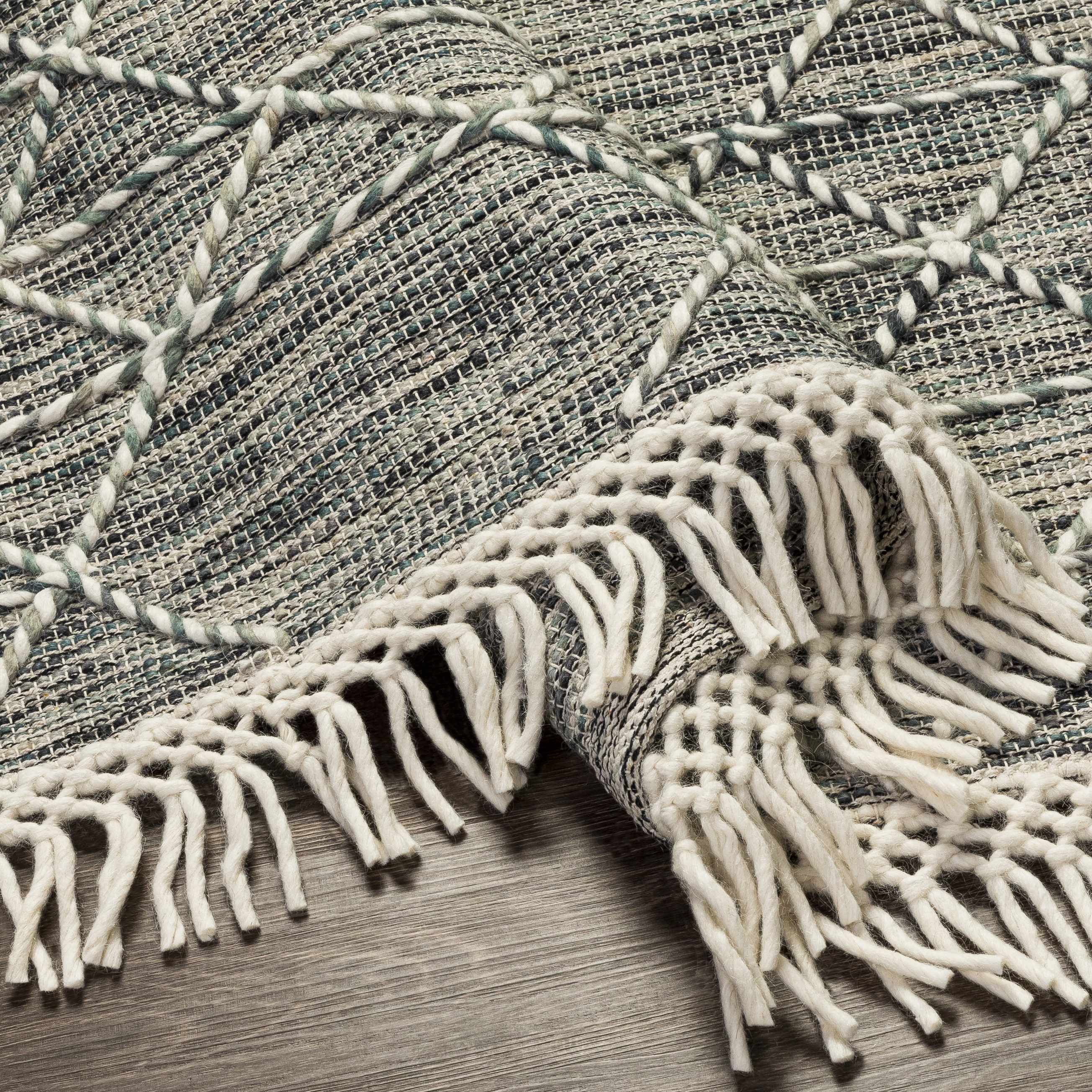 Charcoal Cream Sapadun Wool Blend Braided Tassel Area Rug - Clearance - Image 6
