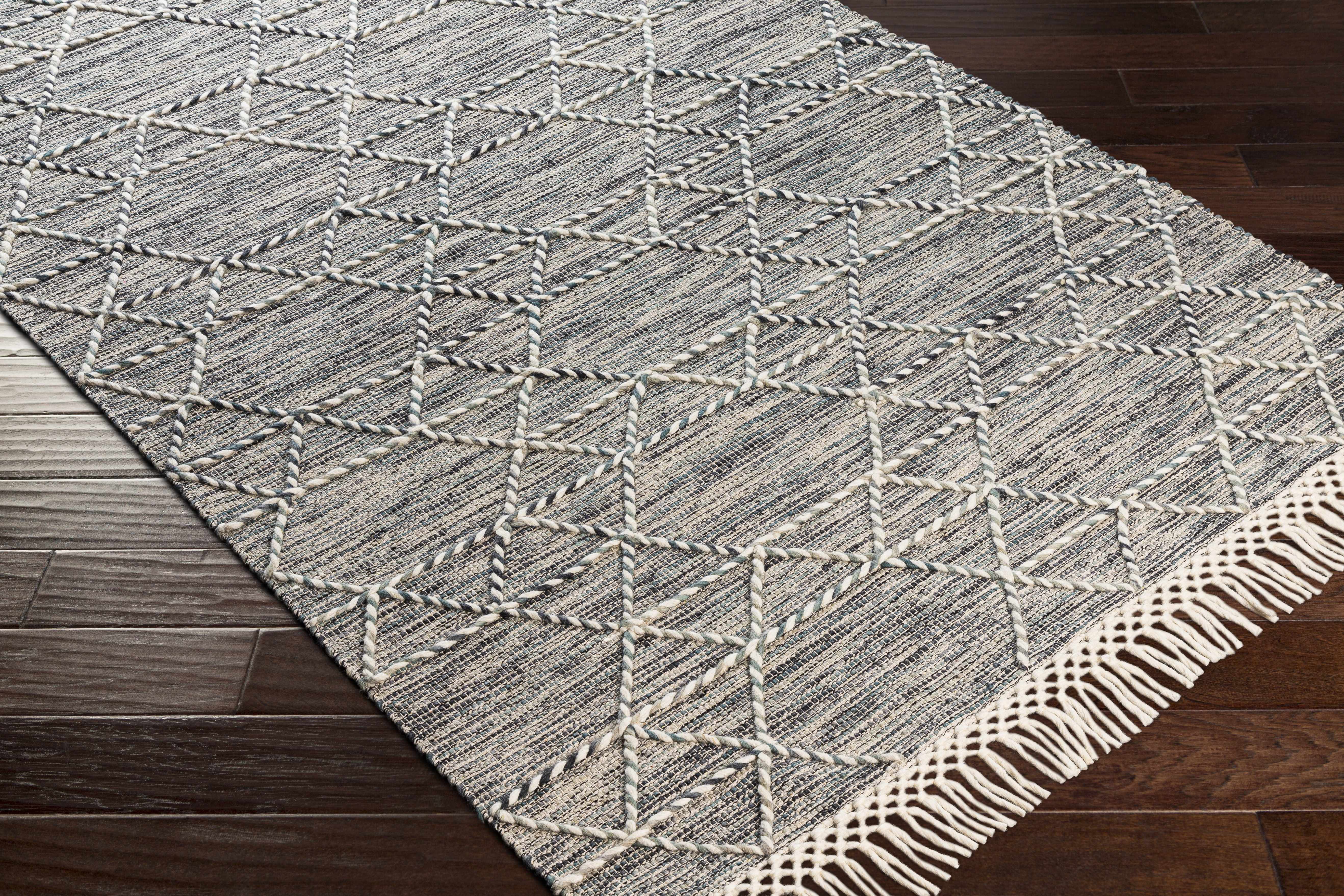 Charcoal Cream Sapadun Wool Blend Braided Tassel Area Rug - Clearance - Image 9