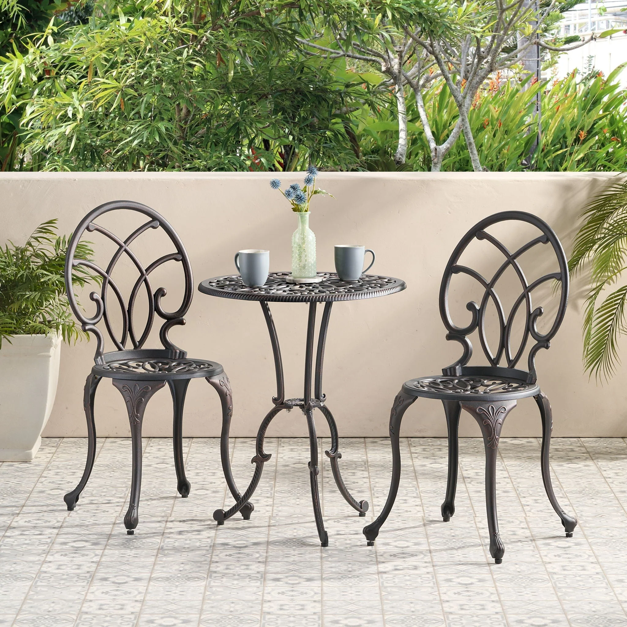 Charleston 3 Pieces Cast Bistro Set - Copper - Image 2