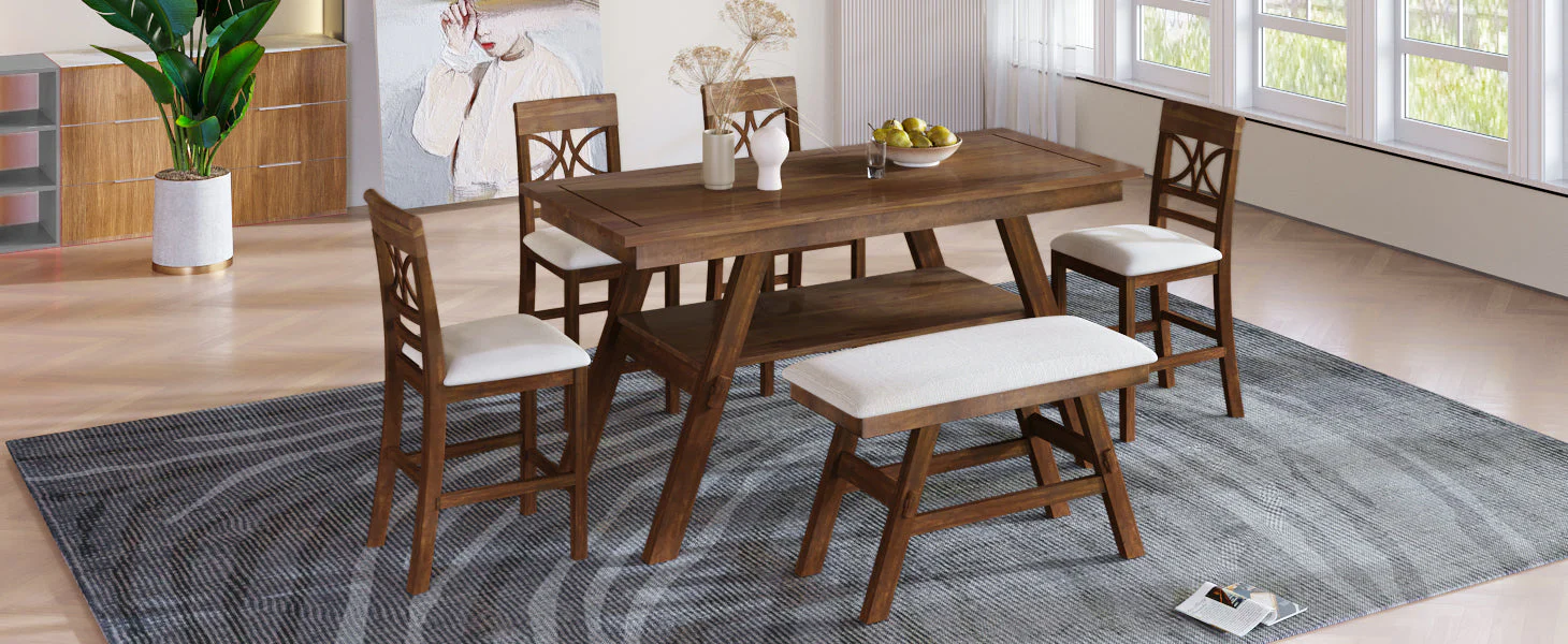 Charlie Walnut Farmhouse Counter Height 6-Piece Dining Set - Image 23