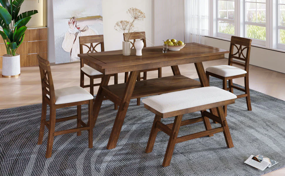 Charlie Walnut Farmhouse Counter Height 6-Piece Dining Set - Image 24