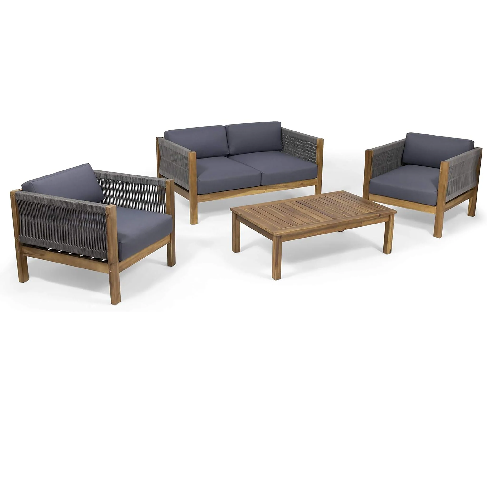 Charlotte Outdoor and Rope 4 Seater Chat Set with Cushions - Teak