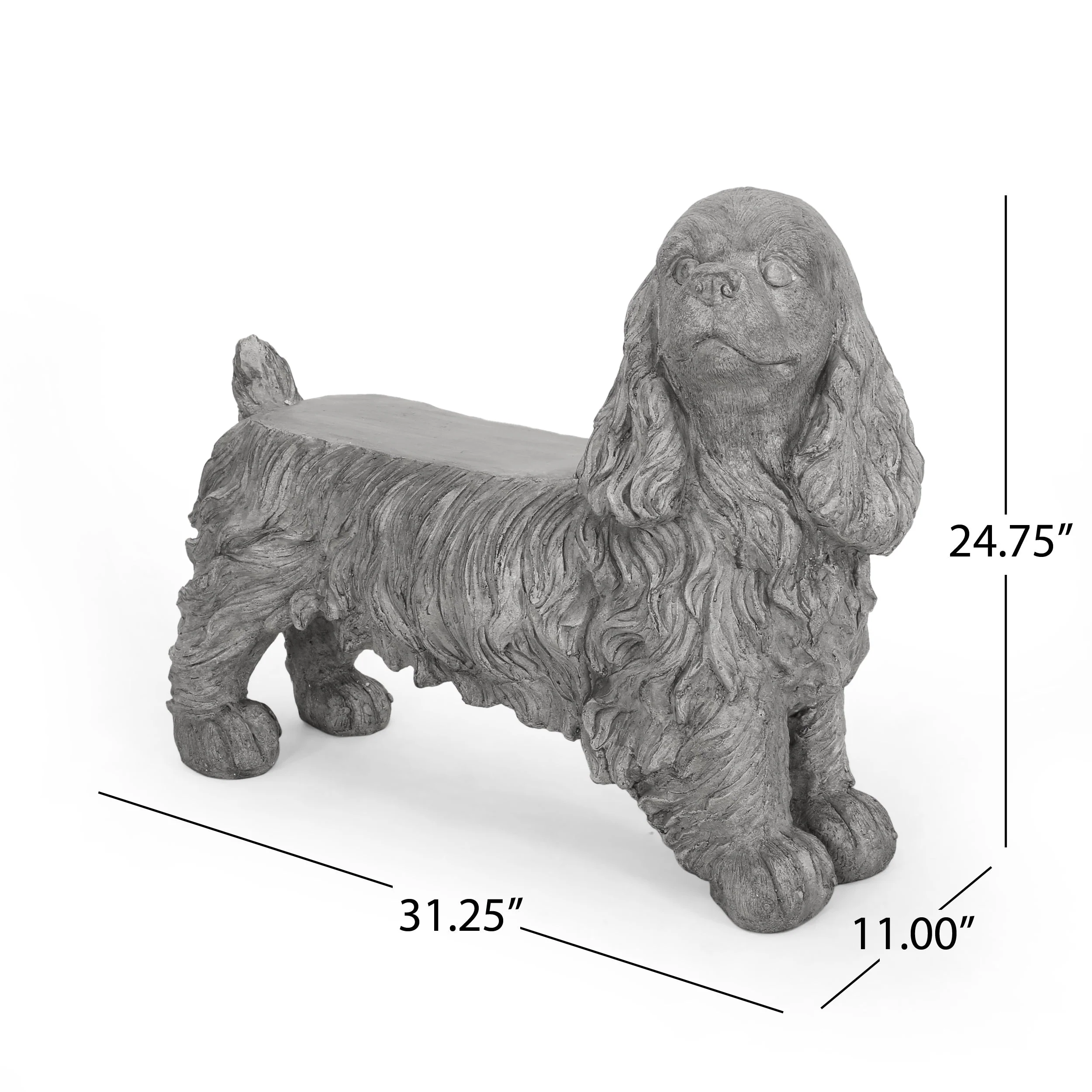 Charming Cocker Spaniel Dog Statue Bench Gray Magnesium Oxide 31.25' - Image 3