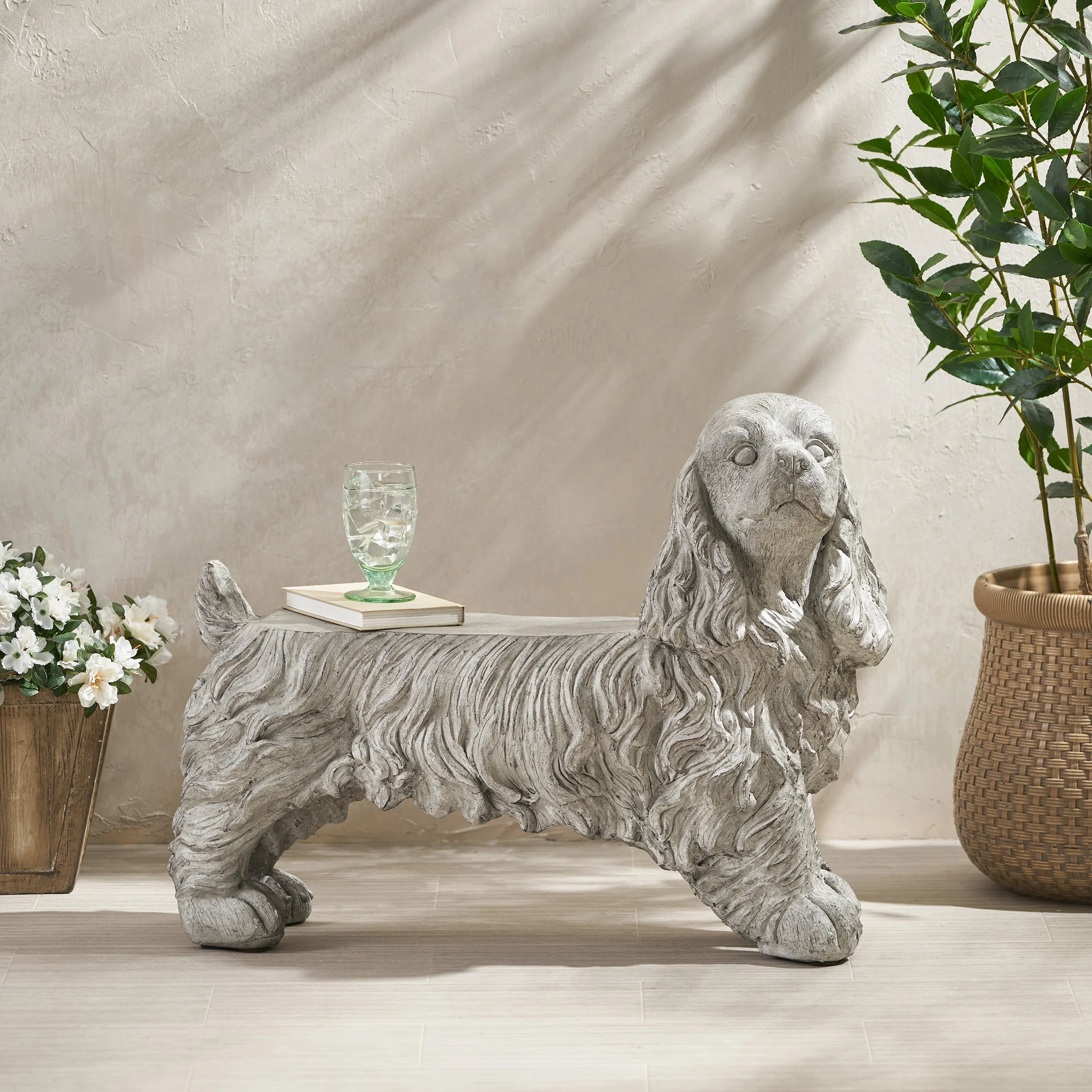 Charming Cocker Spaniel Dog Statue Bench Gray Magnesium Oxide 31.25' - Image 5