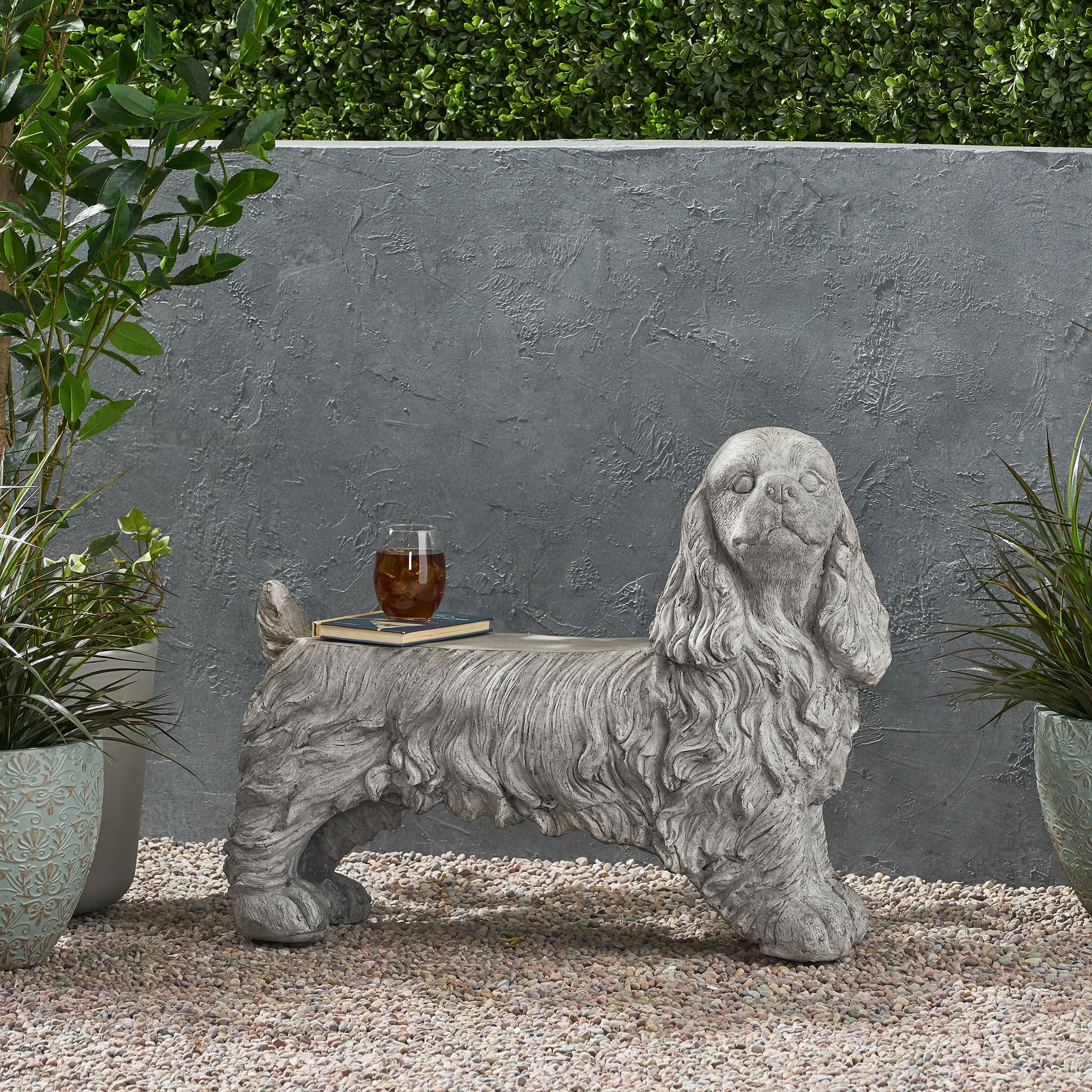 Charming Cocker Spaniel Dog Statue Bench Gray Magnesium Oxide 31.25' - Image 6