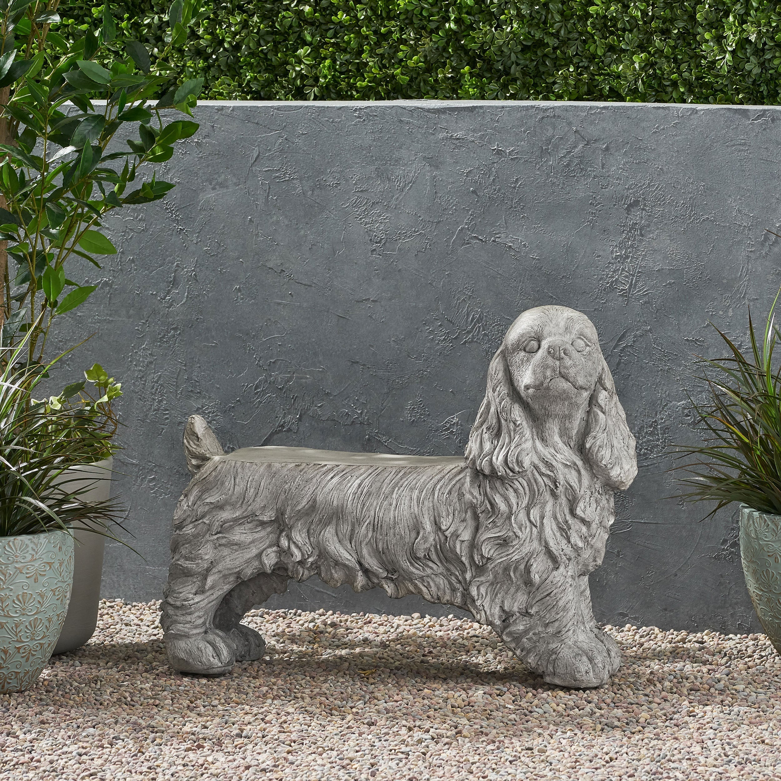 Charming Cocker Spaniel Dog Statue Bench Gray Magnesium Oxide 31.25' - Image 7