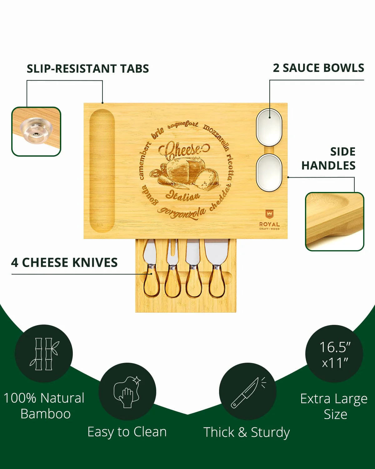 Cheese Board Set w/knives, 16.5“x11” - Image 2