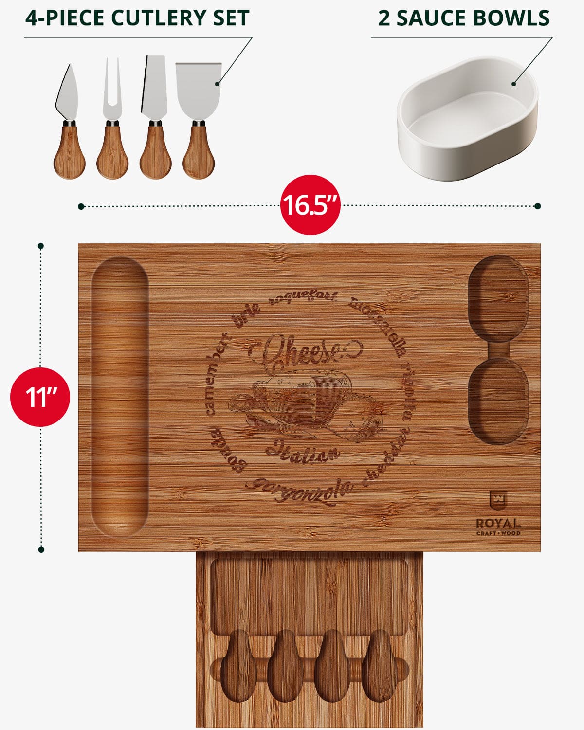 Cheese Board Set w/knives, 16.5“x11”, Brown - Image 2