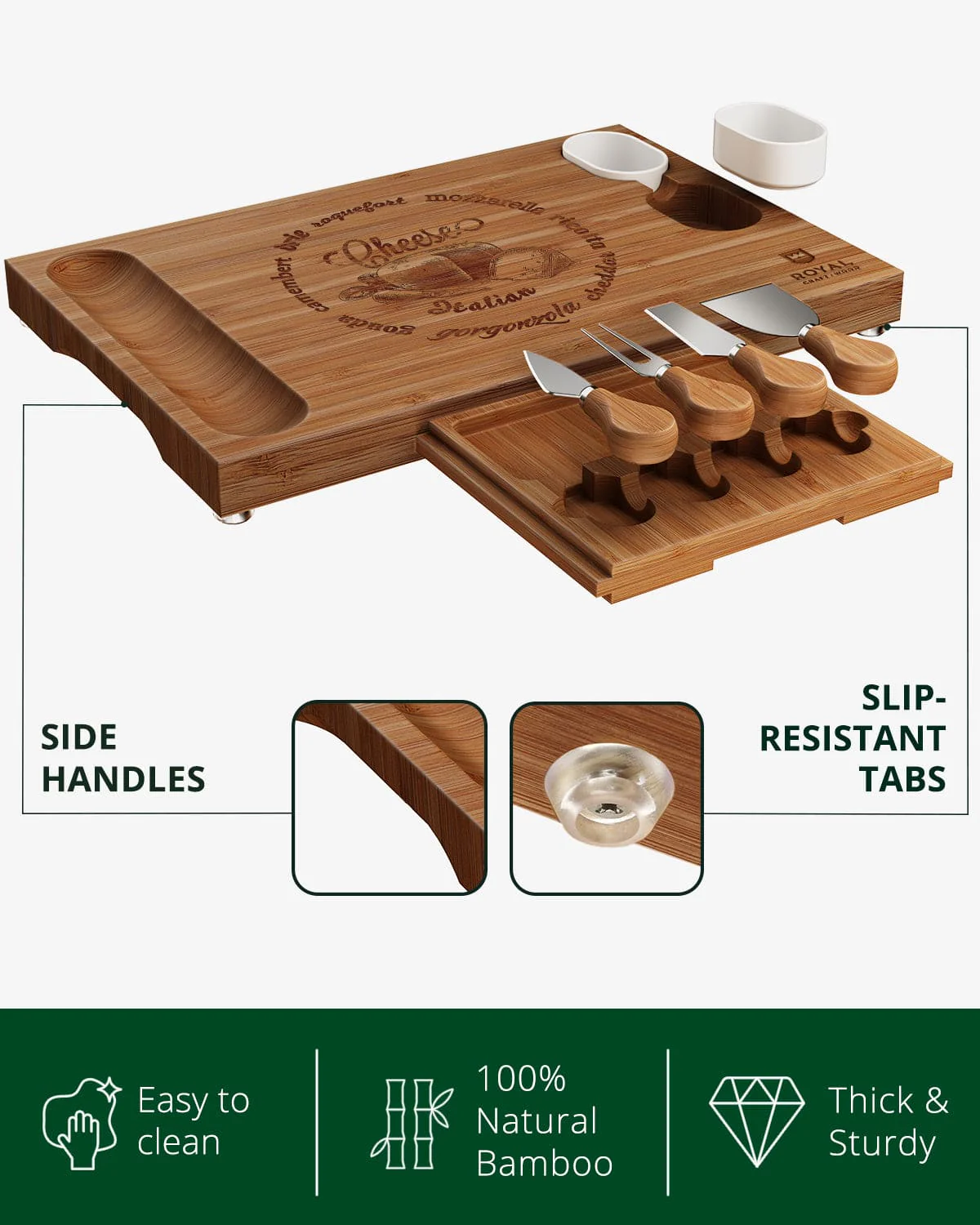 Cheese Board Set w/knives, 16.5“x11”, Brown - Image 5