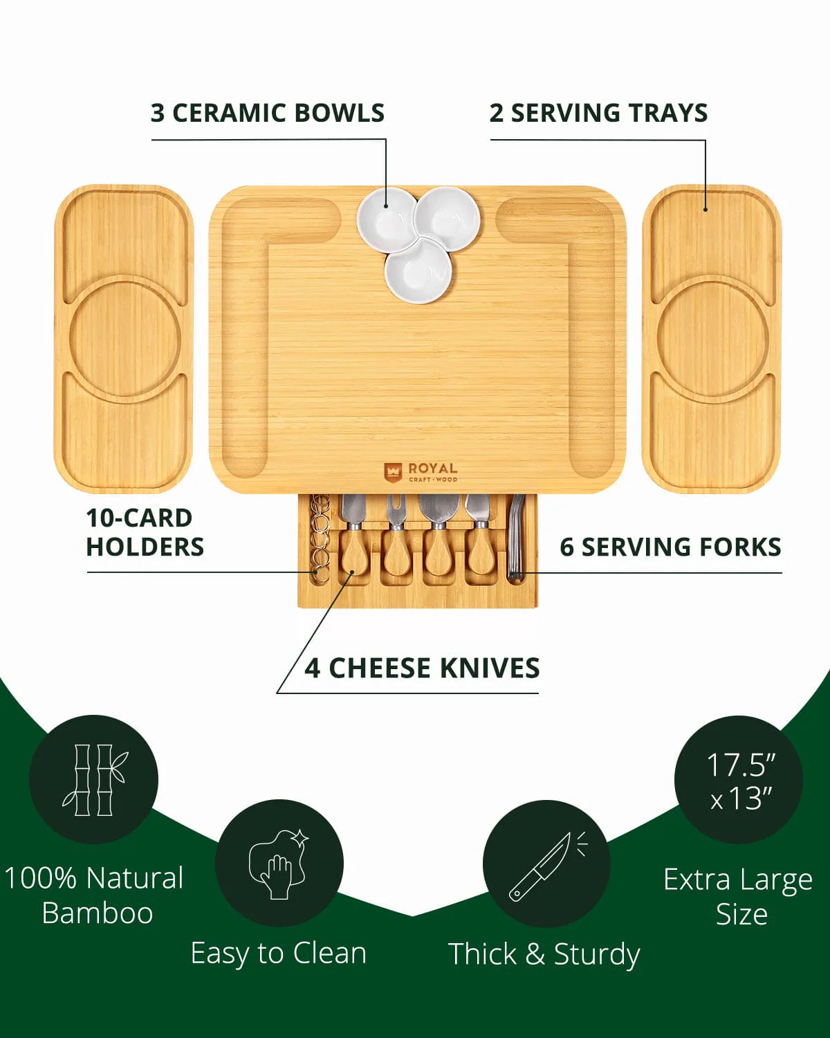 Cheese Board Set with Side Trays - Image 2