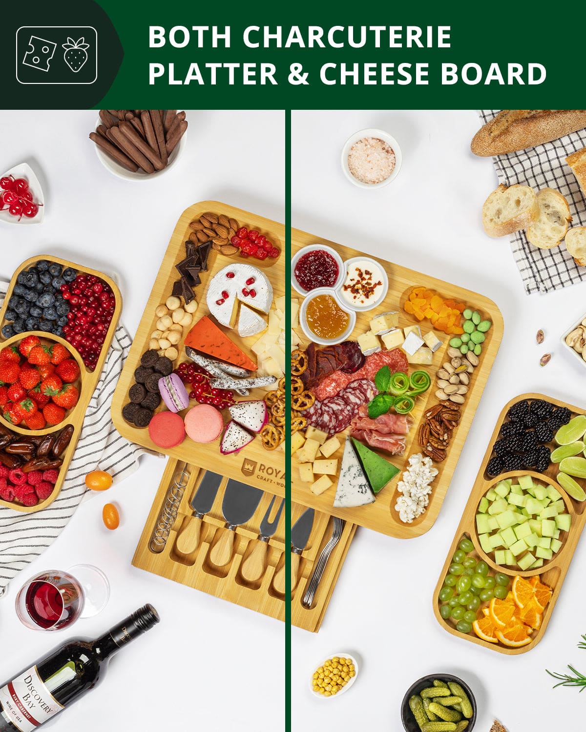 Cheese Board Set with Side Trays - Image 4