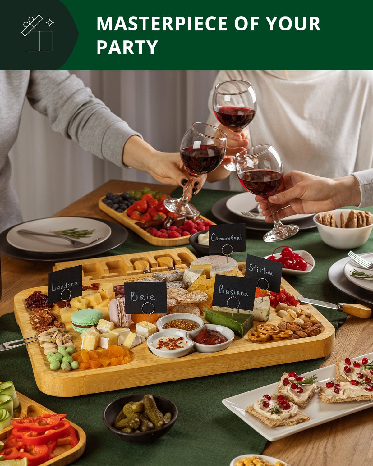 Cheese Board Set with Side Trays - Image 5