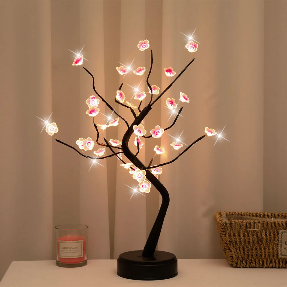 Cherry Blossom Tree LED Night Light USB Battery Touch Lamp Desktop Home Decor - Image 2
