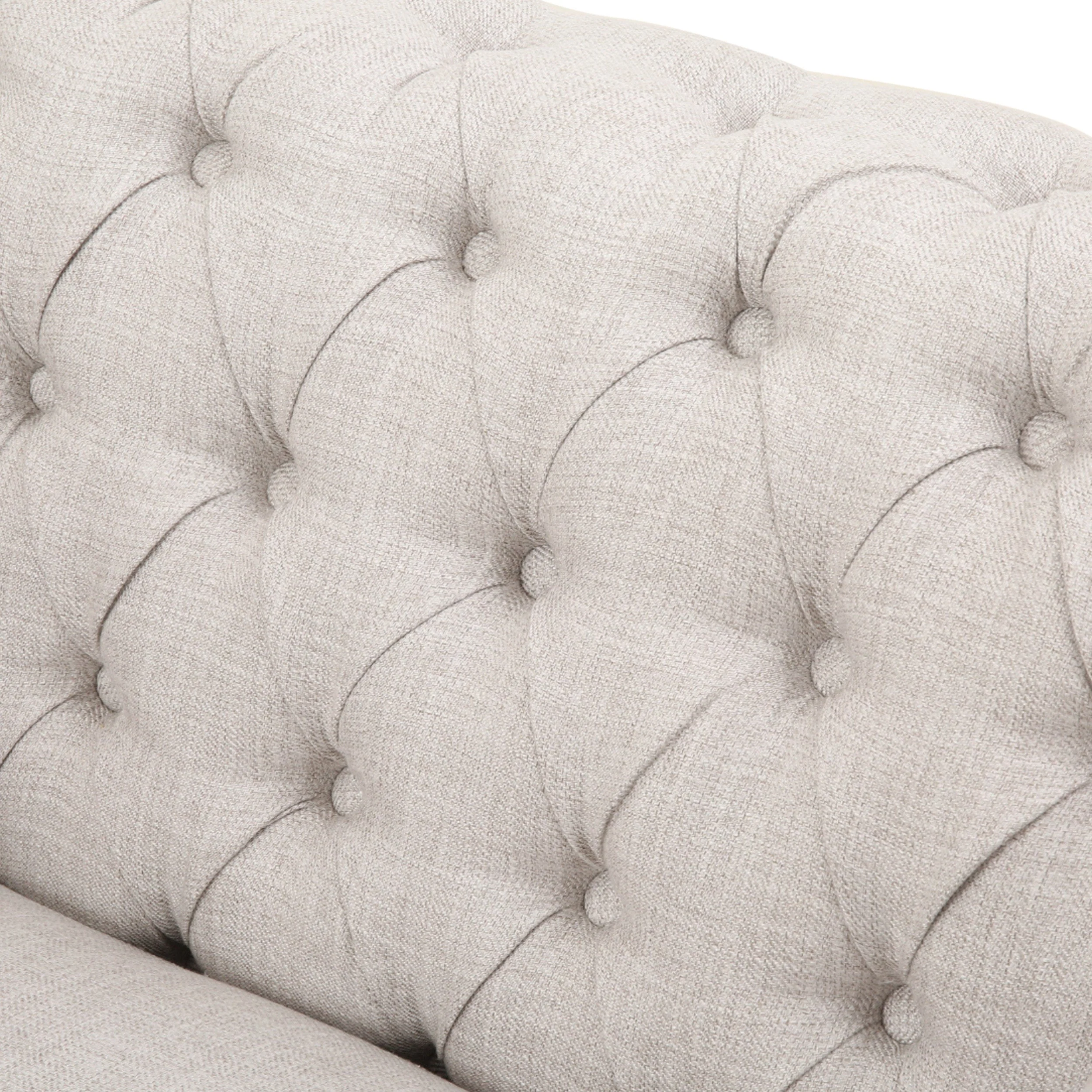 Chesterfield Club Chair Velvet Fabric Beige with Birch Wood Legs - Image 12