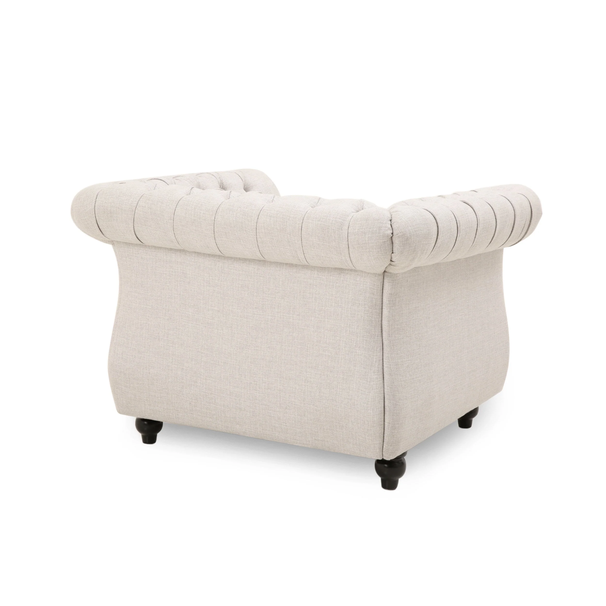 Chesterfield Club Chair Velvet Fabric Beige with Birch Wood Legs - Image 6