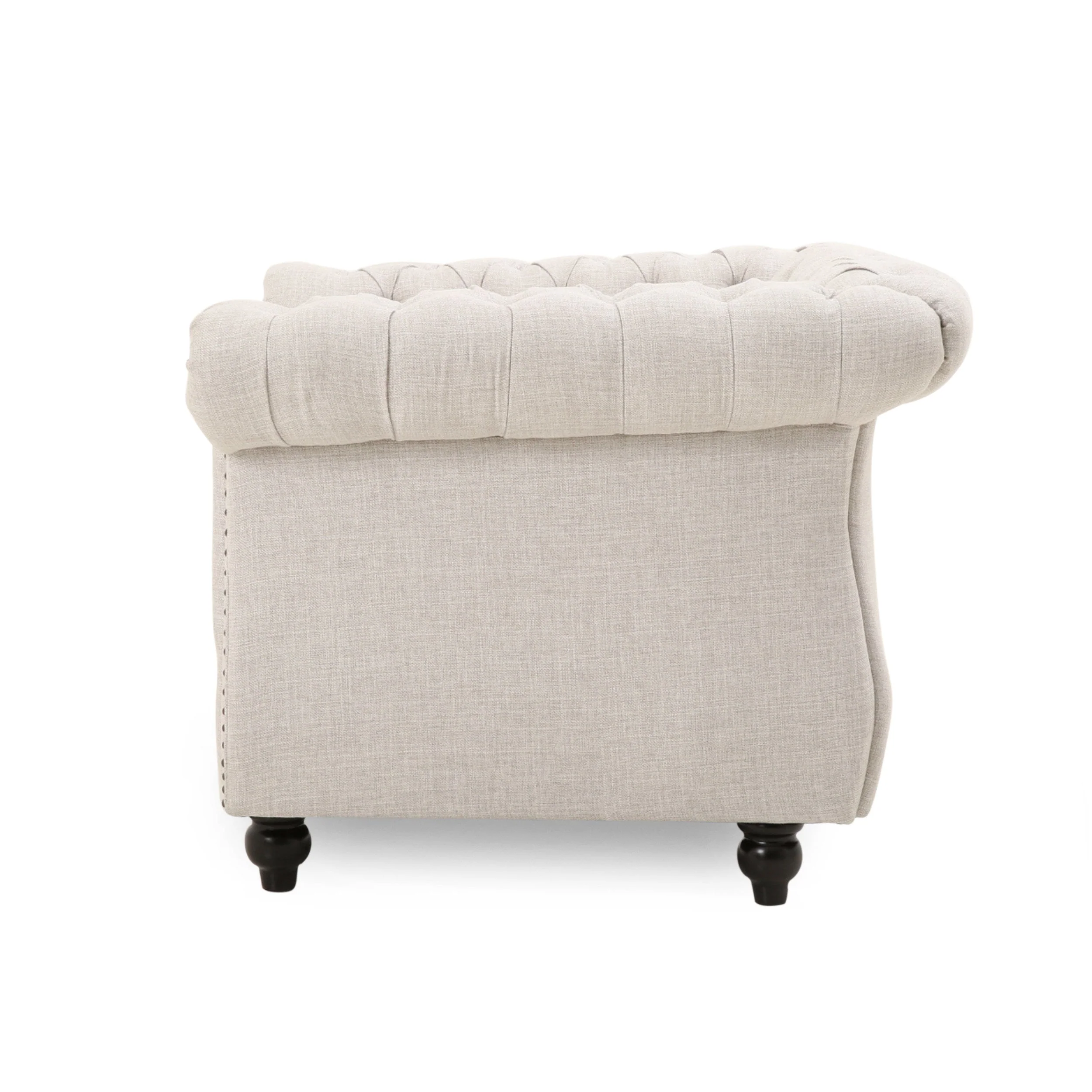 Chesterfield Club Chair Velvet Fabric Beige with Birch Wood Legs - Image 7