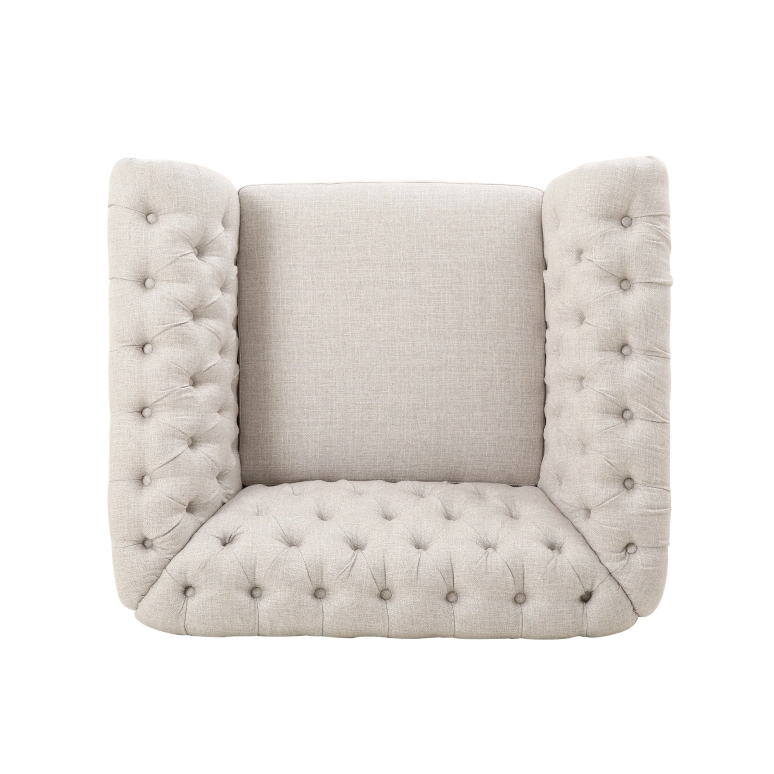 Chesterfield Club Chair Velvet Fabric Beige with Birch Wood Legs - Image 8