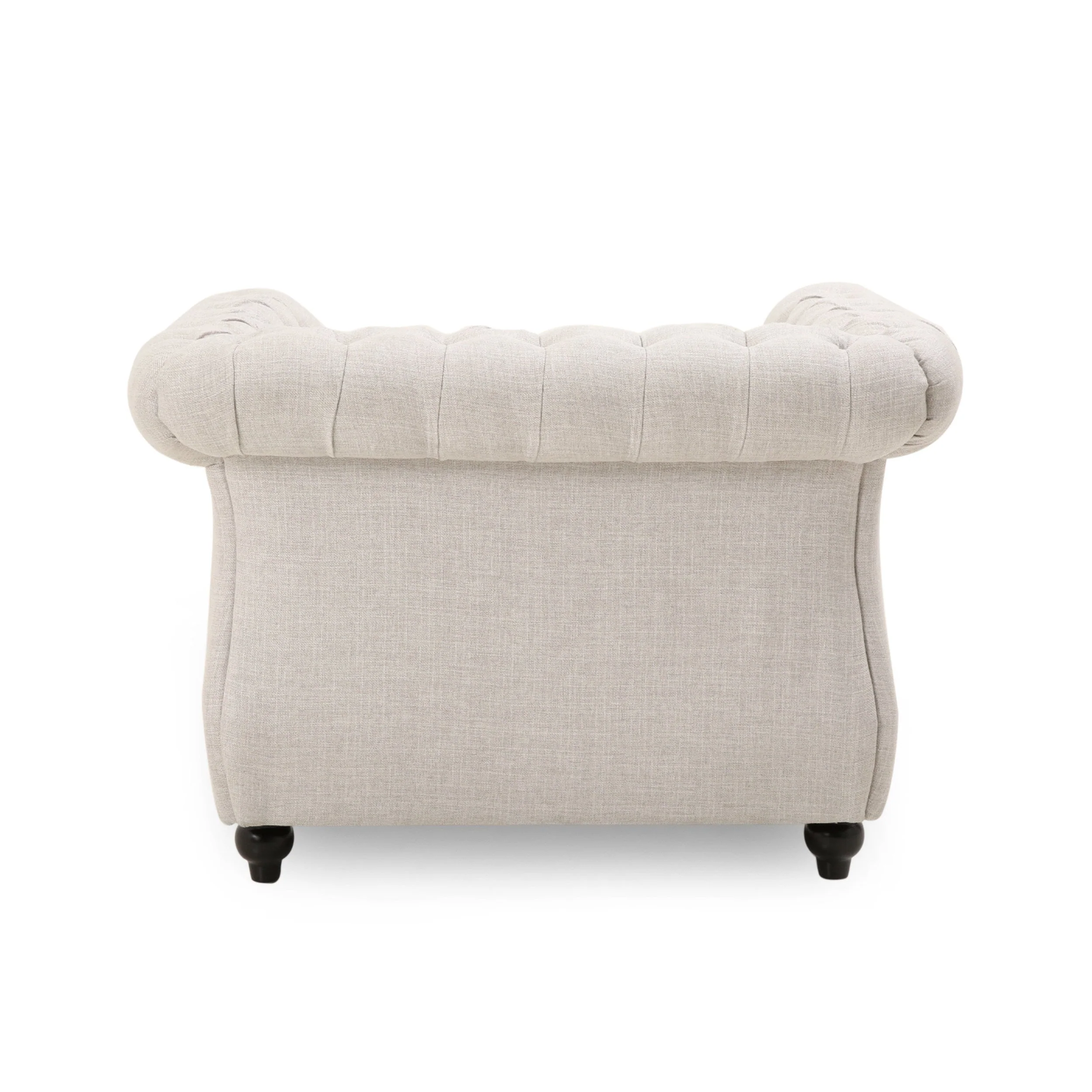 Chesterfield Club Chair Velvet Fabric Beige with Birch Wood Legs - Image 9