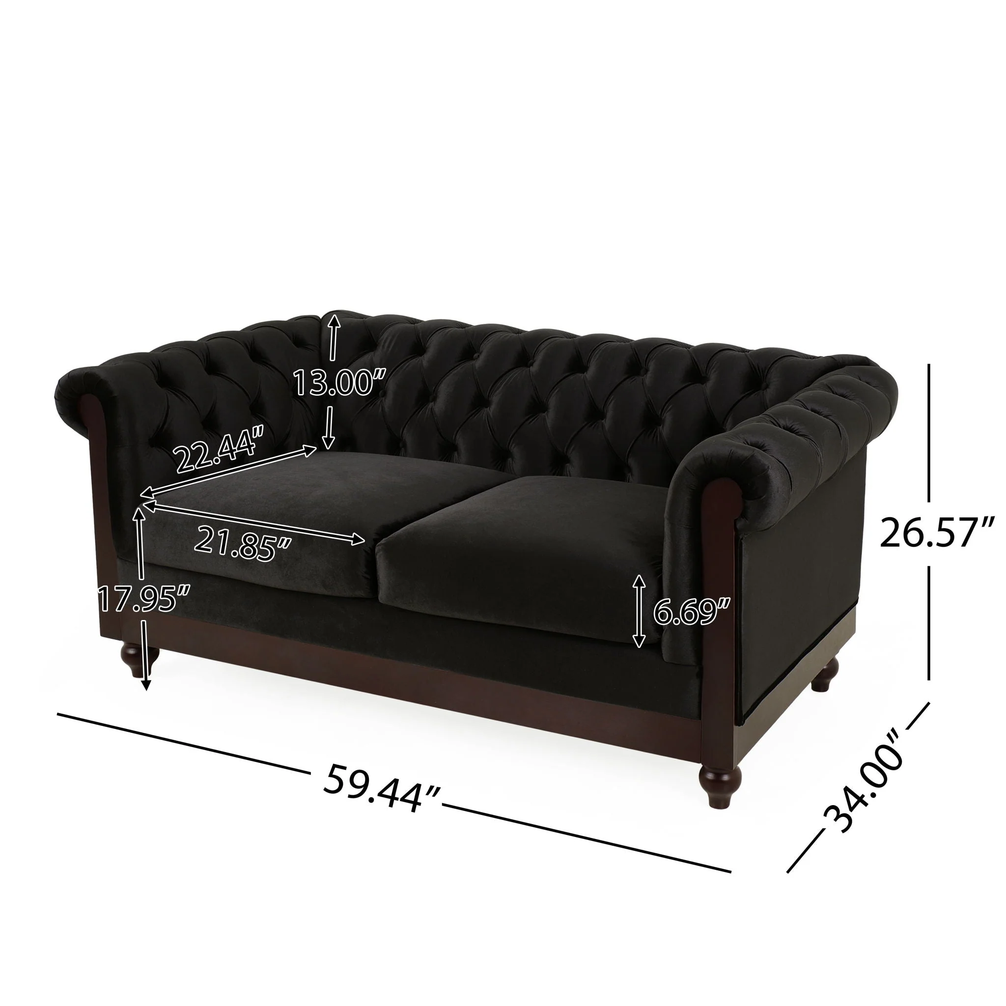 Chesterfield Loveseat Sofa, 2 Person Rolled Arm Upholstered Couch - Image 4