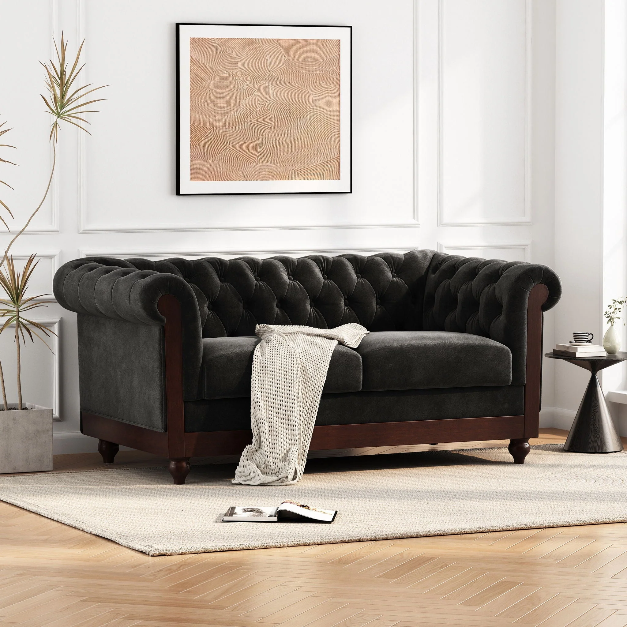 Chesterfield Loveseat Sofa, 2 Person Rolled Arm Upholstered Couch - Image 7