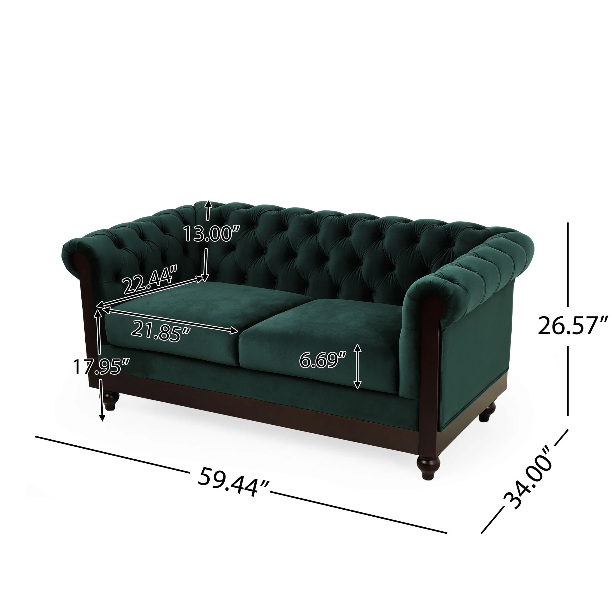 Chesterfield Loveseat Sofa, 2 Person Rolled Arm Upholstered Couch - Image 8