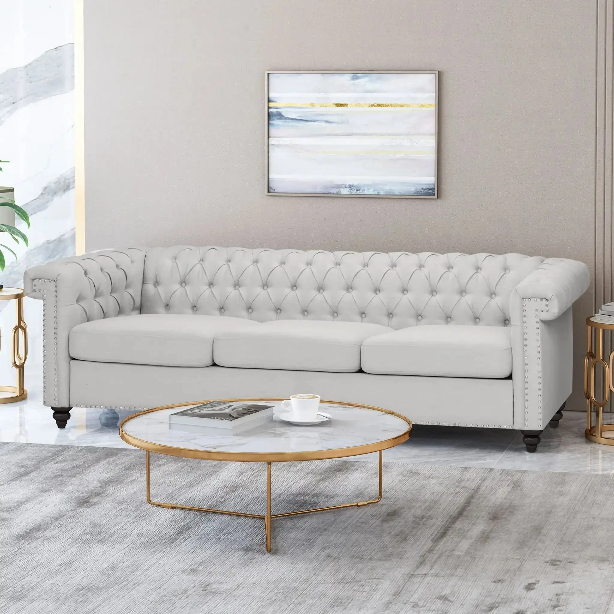 Chesterfield Style 3 Seater Sofa With Deep Button Tufting - Image 14