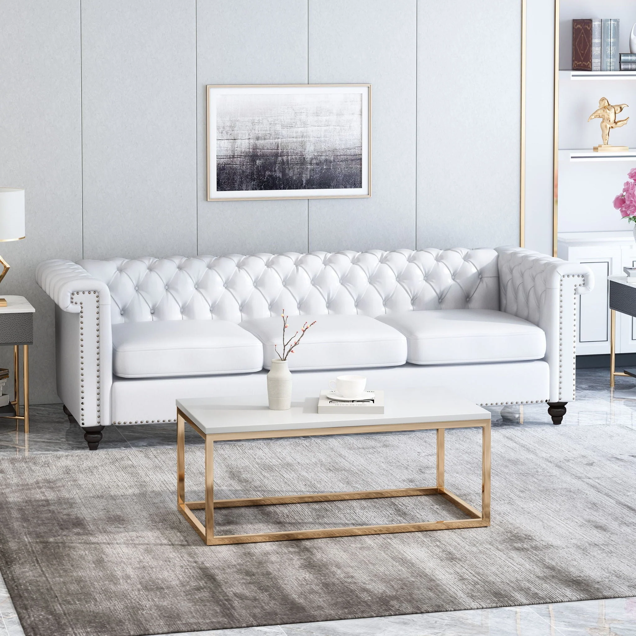 Chesterfield Style 3 Seater Sofa With Deep Button Tufting - Image 16