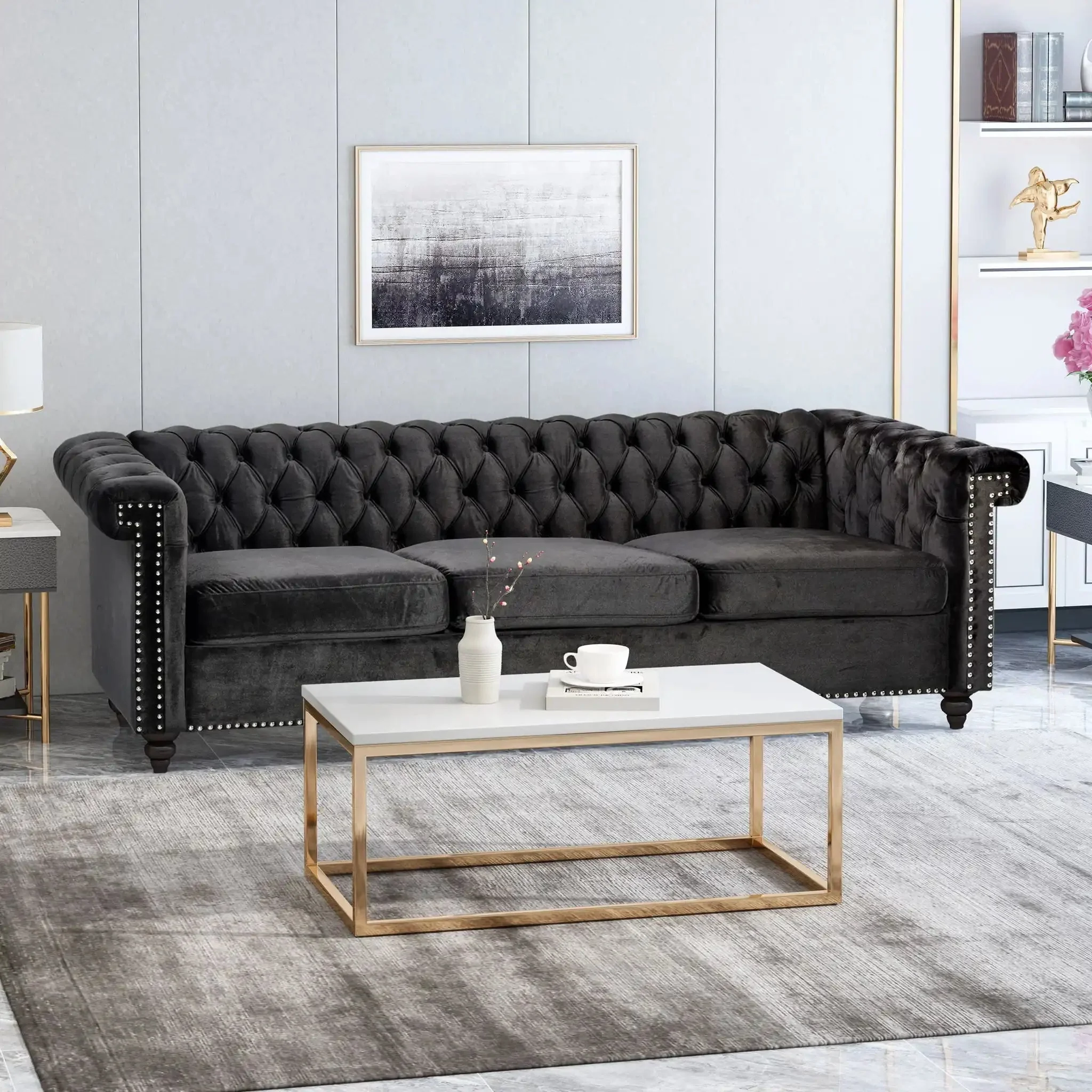 Chesterfield Style 3 Seater Sofa With Deep Button Tufting - Image 5