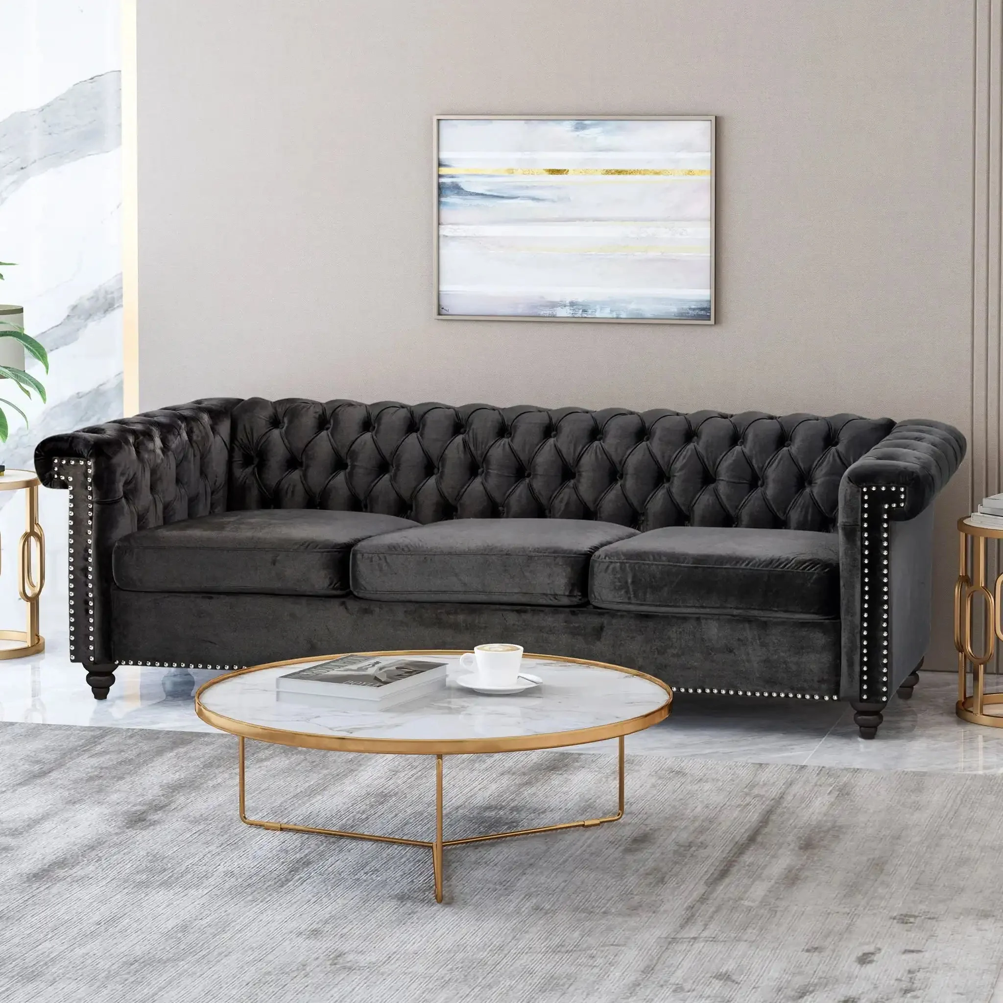 Chesterfield Style 3 Seater Sofa With Deep Button Tufting - Image 8