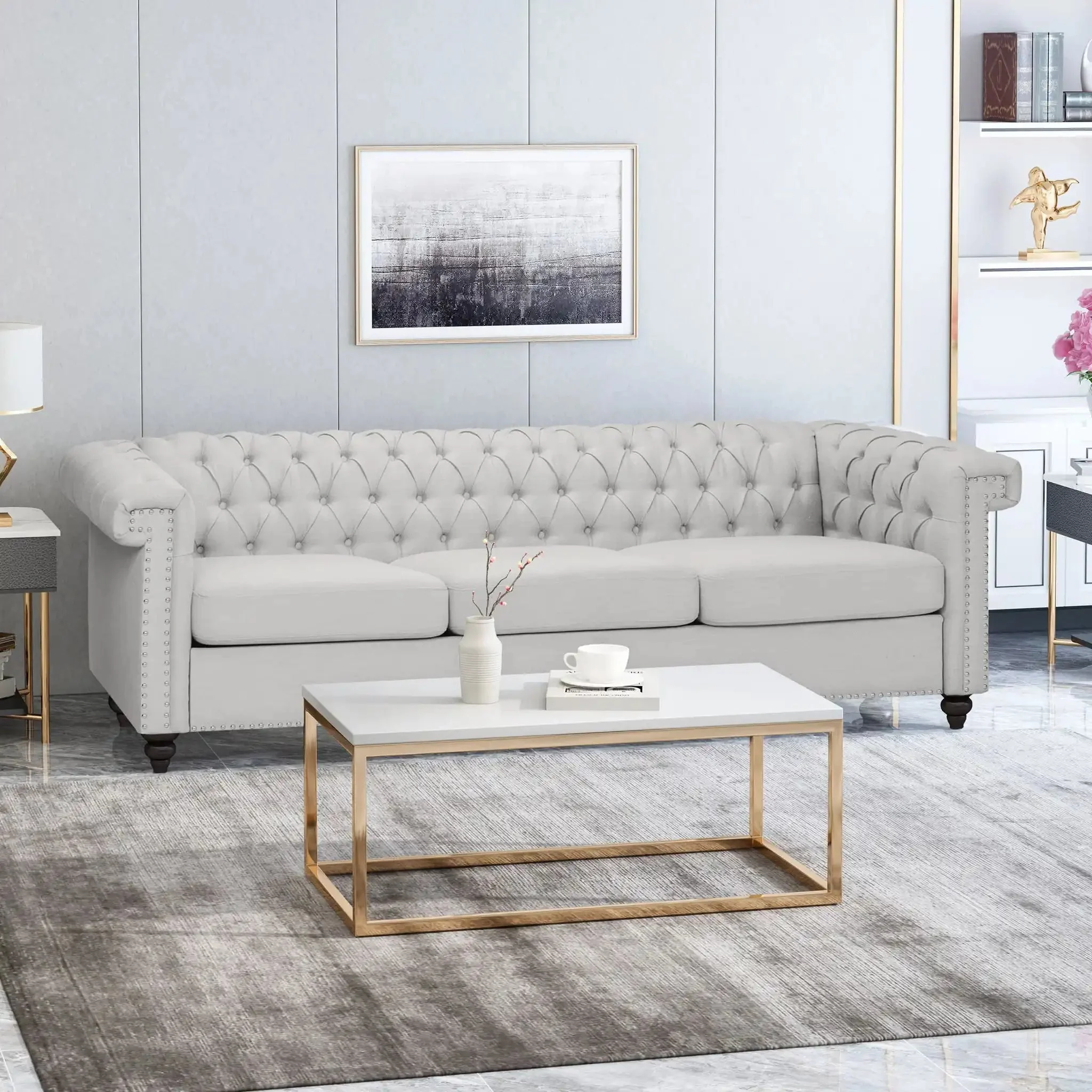 Chesterfield Style 3 Seater Sofa With Deep Button Tufting - Image 9