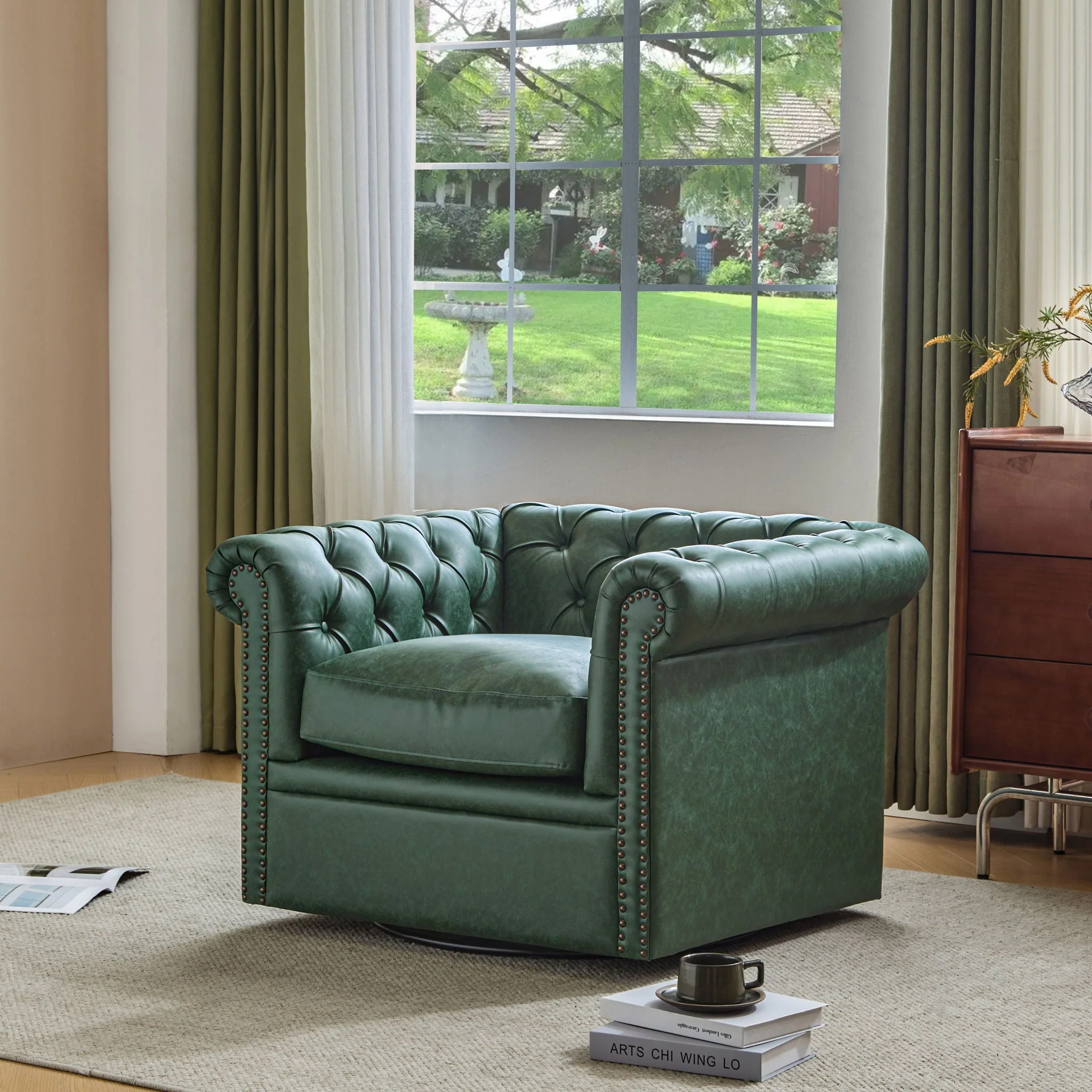 Chesterfield Style Swivel Club Chair With Button Tufted - Image 4