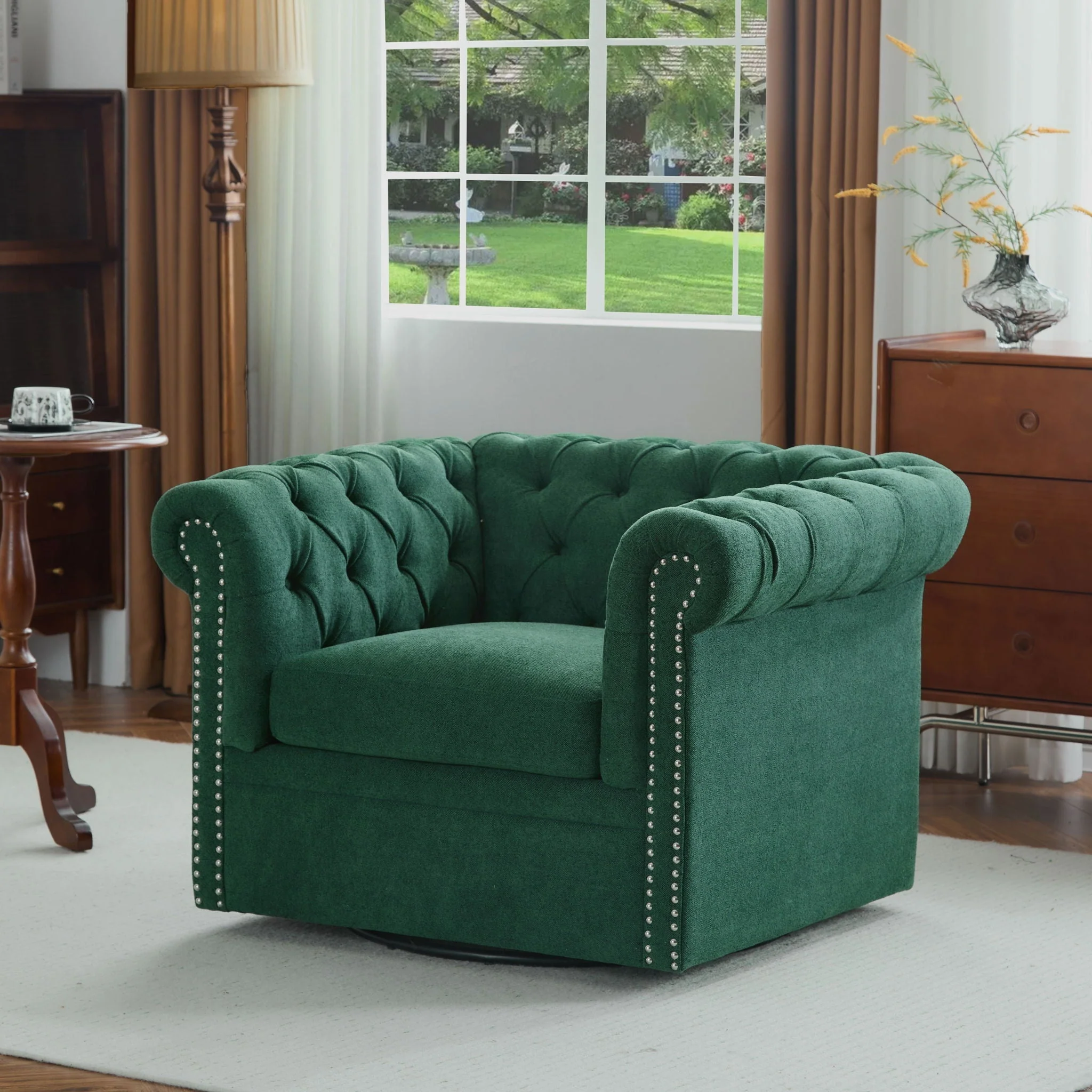 Chesterfield Style Swivel Club Chair With Button Tufted - Image 6