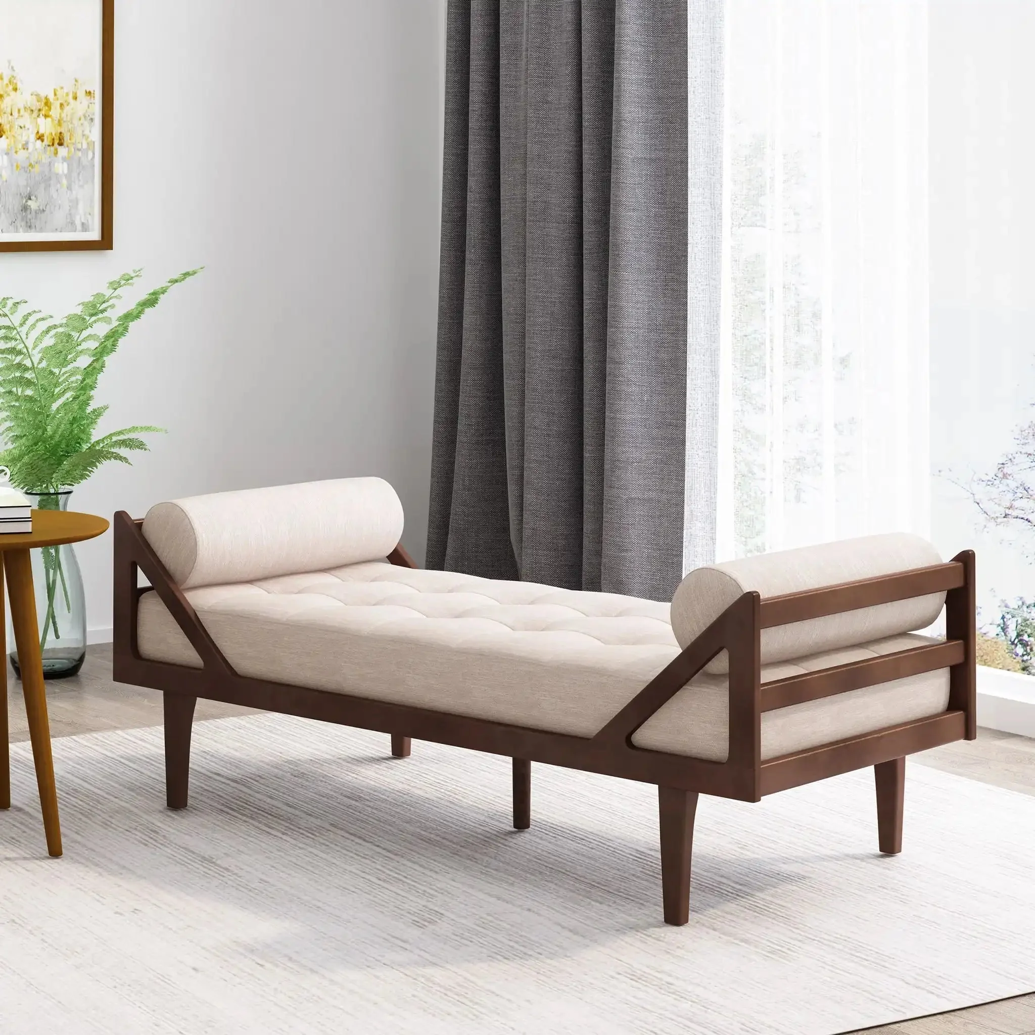 Chic Contemporary Chaise Lounge With Button Tufting And Bentwood Structure - Image 4